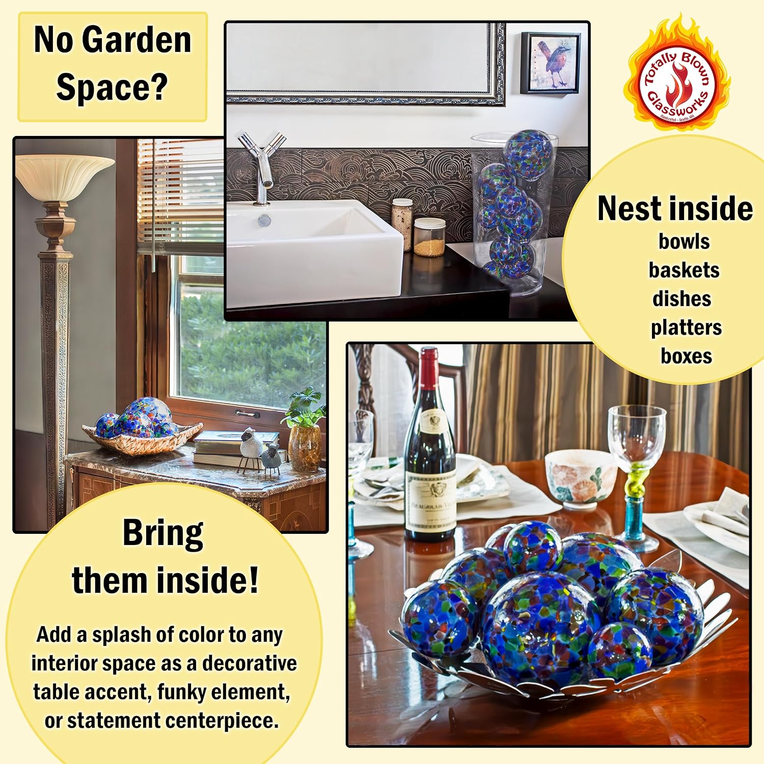 Totally Blown Glassworks Pond Float. Handmade Blown Glass, Garden Gazing Ball, Table Centerpiece