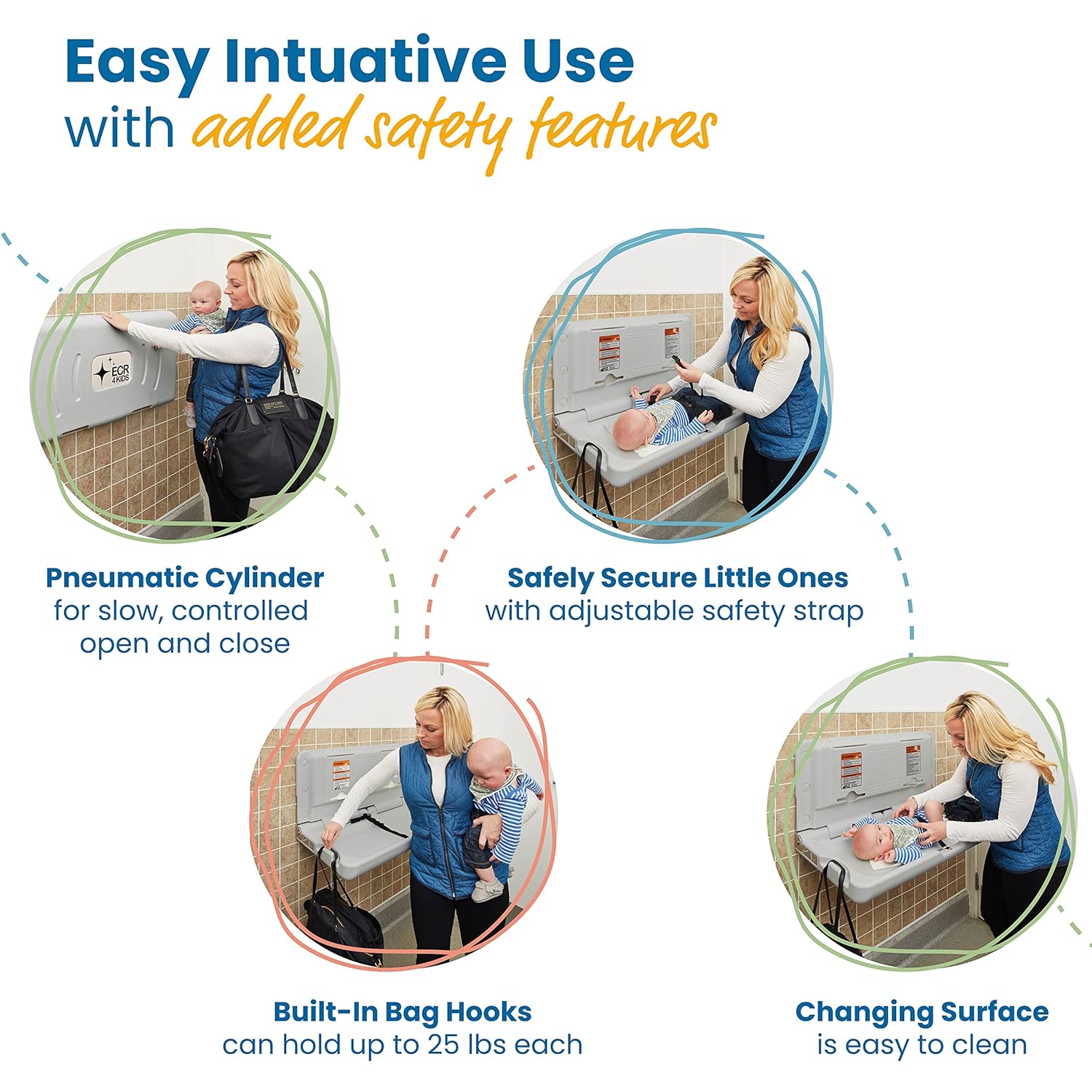 ECR4Kids Horizontal Wall-Mounted Baby Changing Station, Grey Speckled