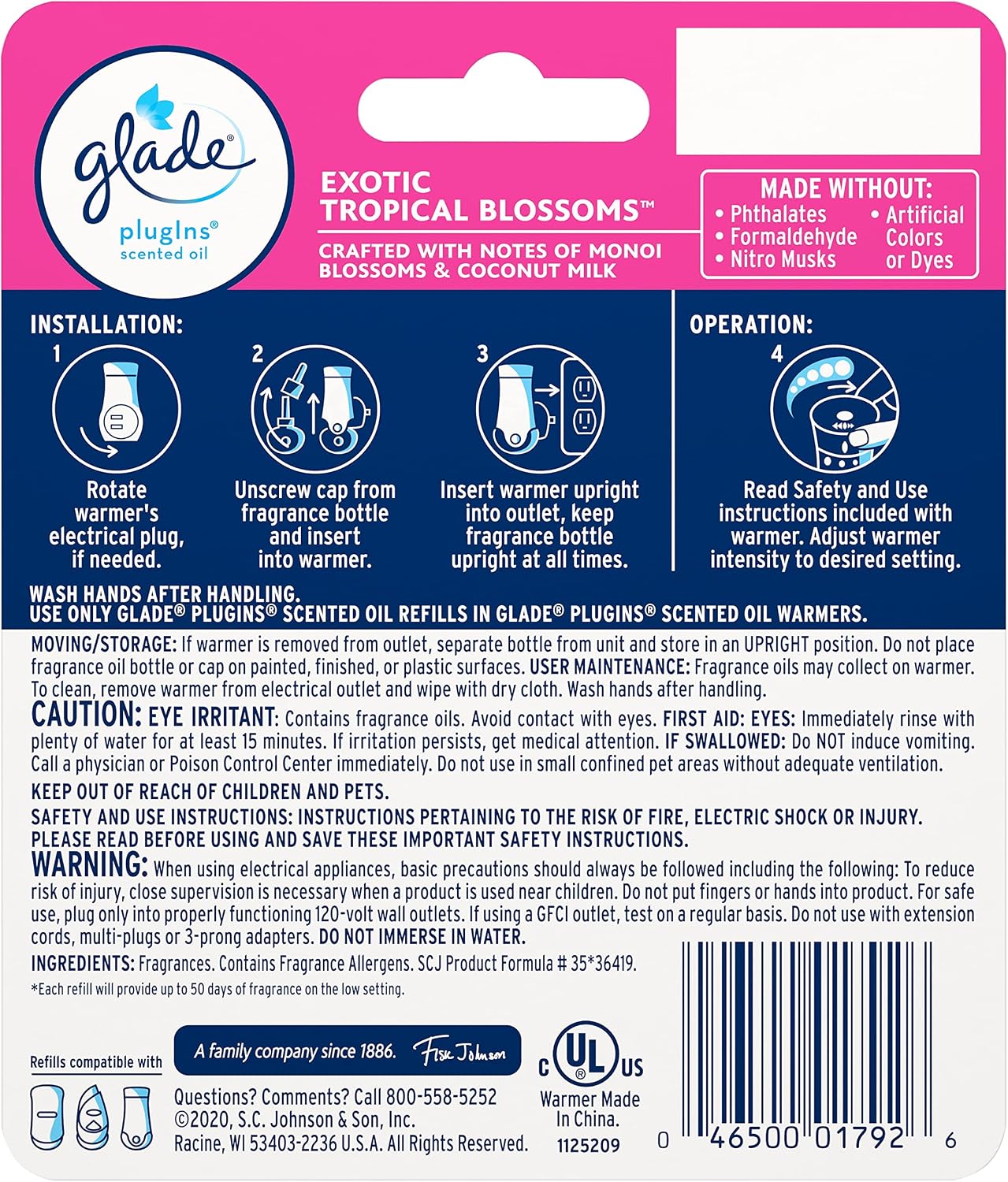 Glade PlugIns Refills Air Freshener Starter Kit, Hawaiian Breeze, Scented and Essential Oils for Home and Bathroom, 0.67 Fl Oz, 1 Warmer + 1 Refill