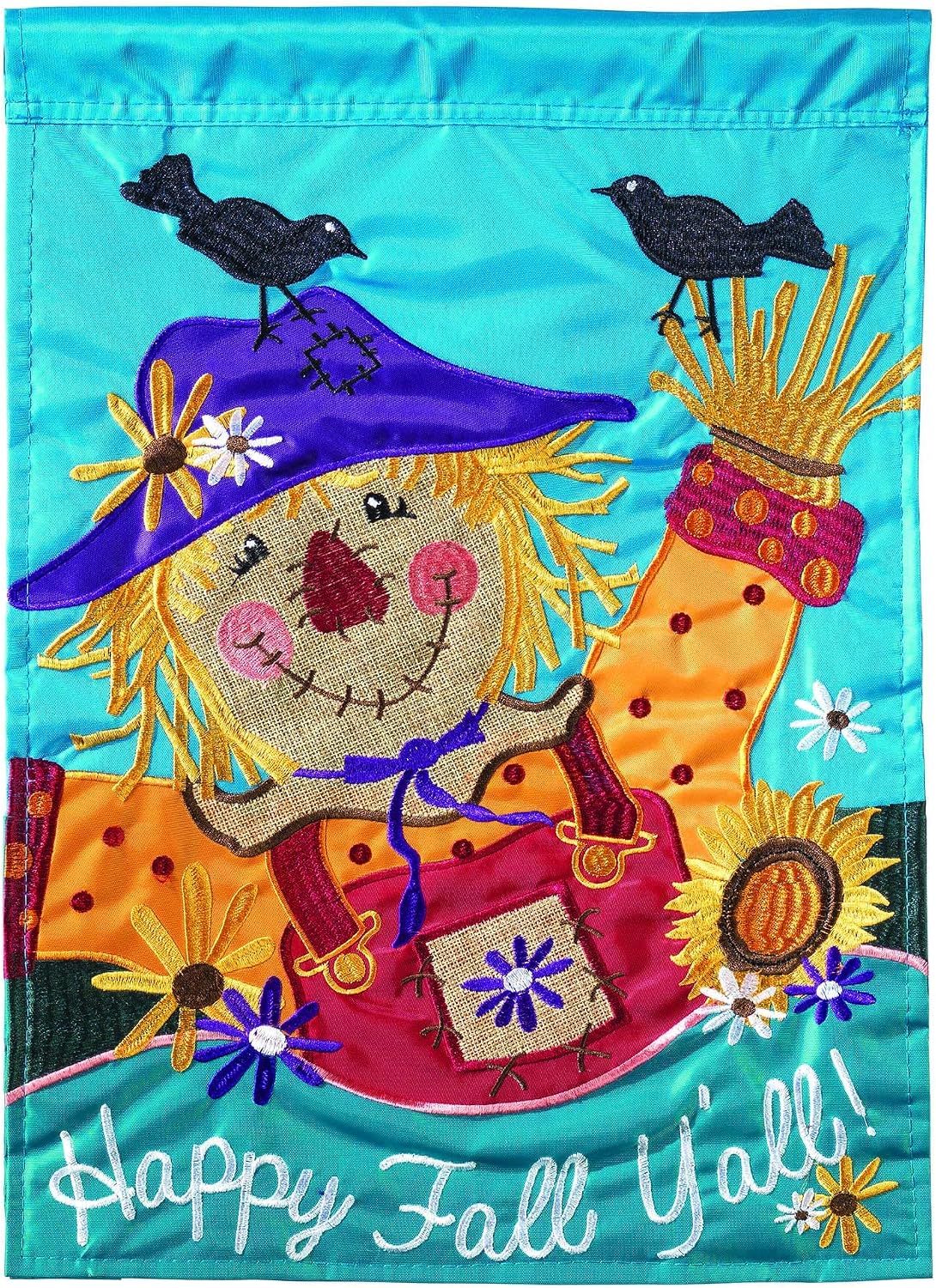 Magnolia Garden Happy Fall Y'all Whimsical Scarecrow 13 x 18 Small Double Applique Outdoor Harvest House Flag