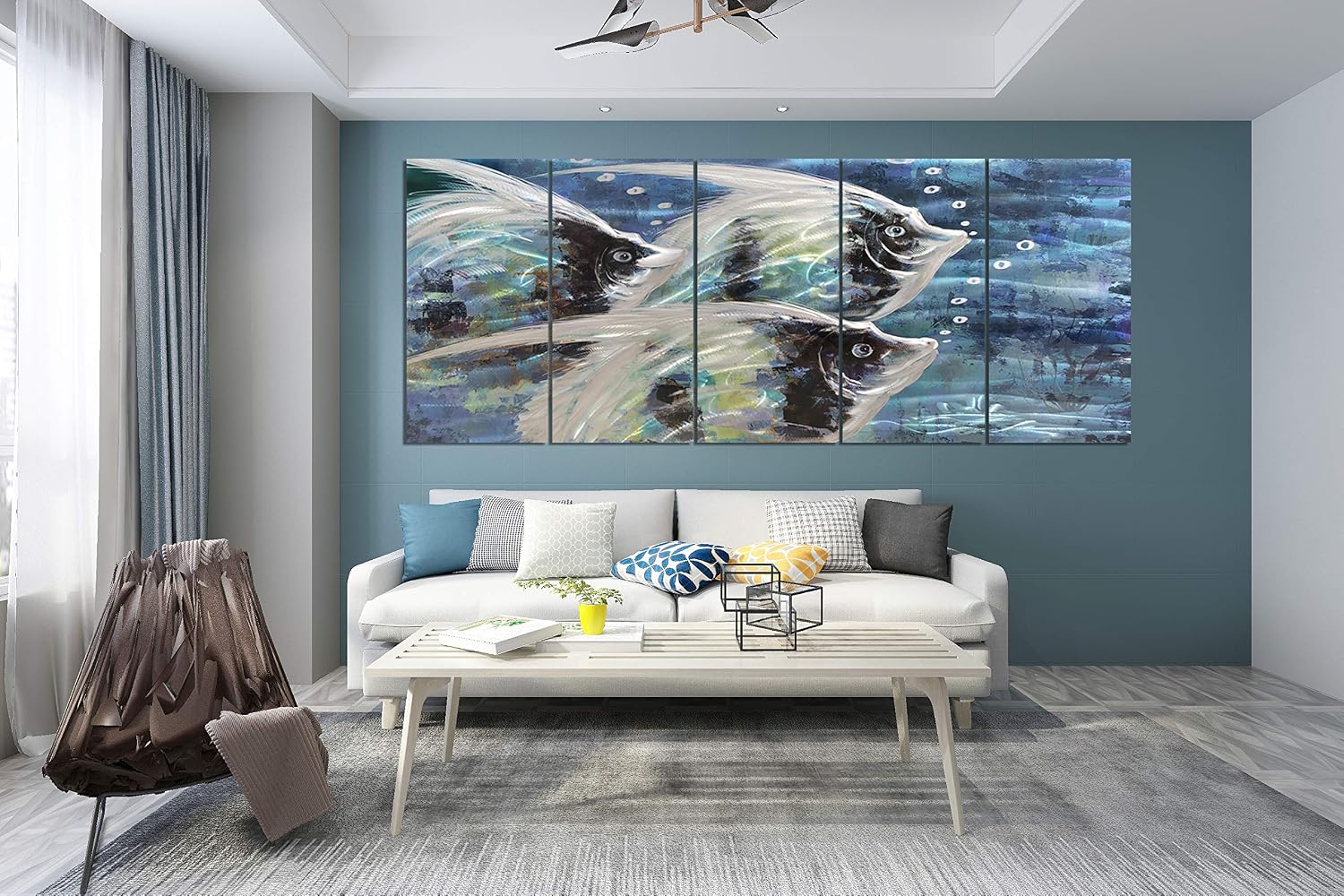 Yihui Arts Handcrafted 3D Metal Wall Art - Ocean Wave Sculpture, 5 - Panel Aluminum Decor for Living Room, Bedroom & Office