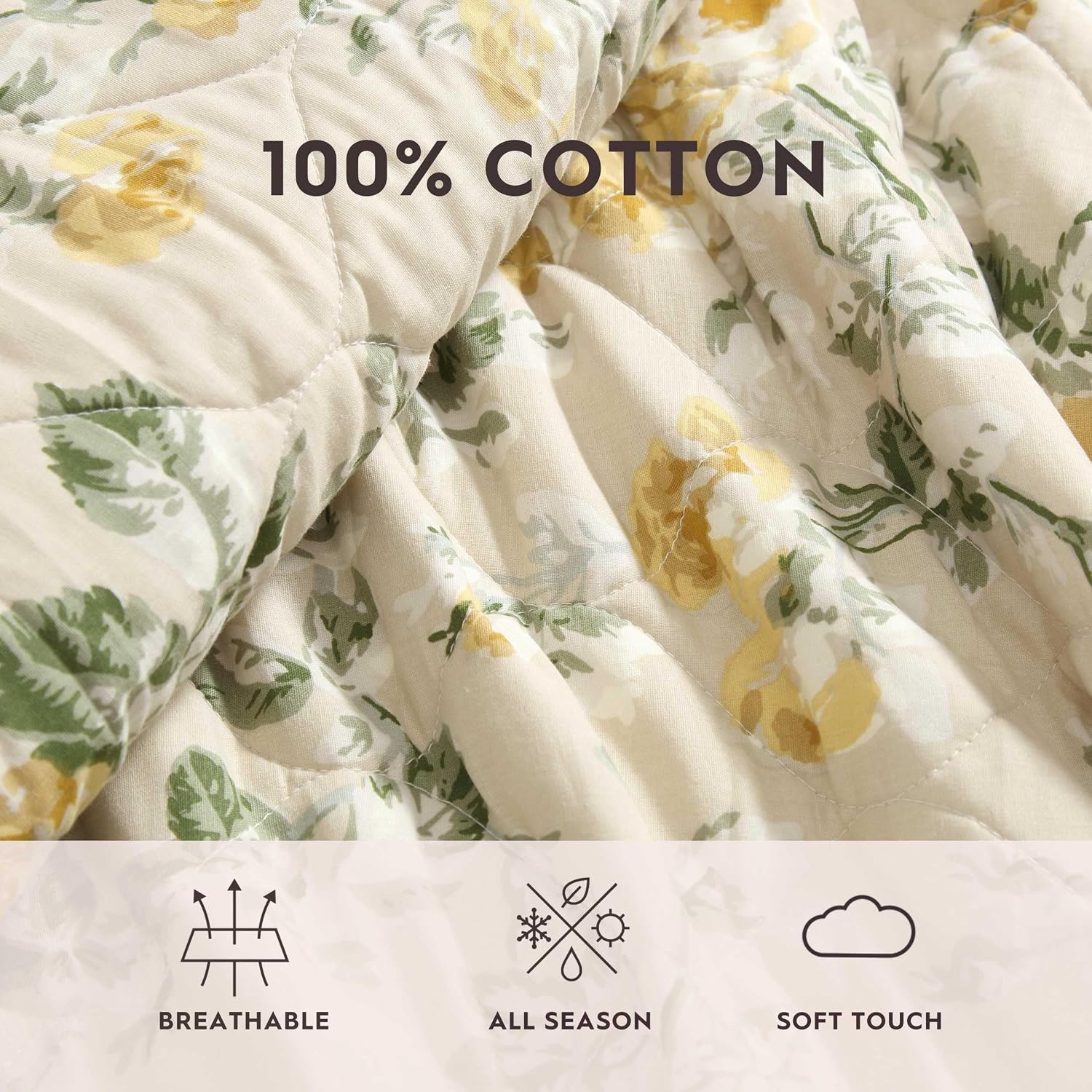Laura Ashley - Queen Quilt Set, Soft Cotton Bedding with Matching Shams, Reversible Floral Toile Design, Floral Room Decor