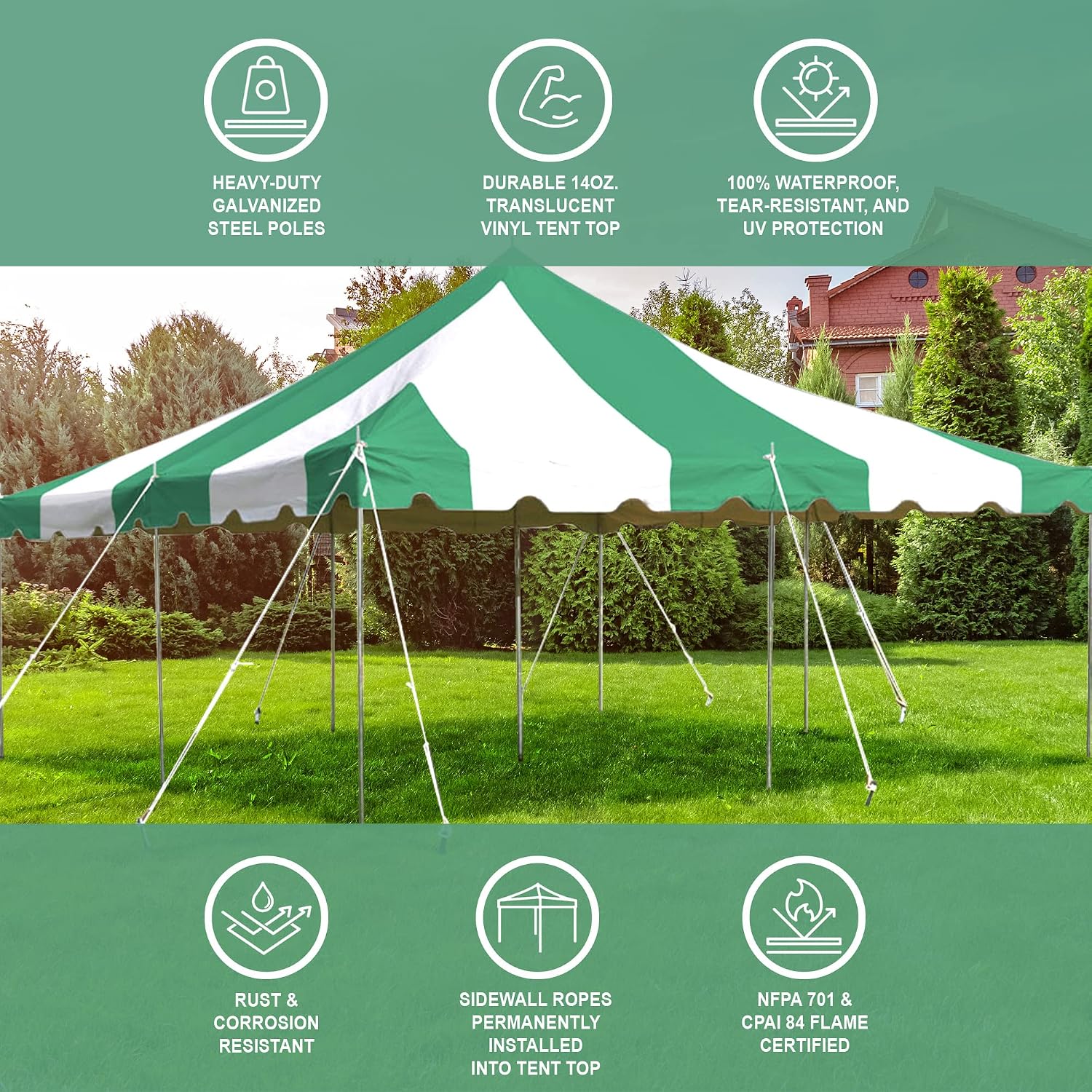 20’ x 20’ Weekender Canopy Pole Tent, Indoor and Outdoor Heavy Duty Easy Up, 80 Person Capacity Tent for Parties, Weddings, and Events, Commercial and Residential Use, PVC White Top | Easy Up Weekender Canopy Tent With 80 Person Capacity - Outdoor Canopi…
