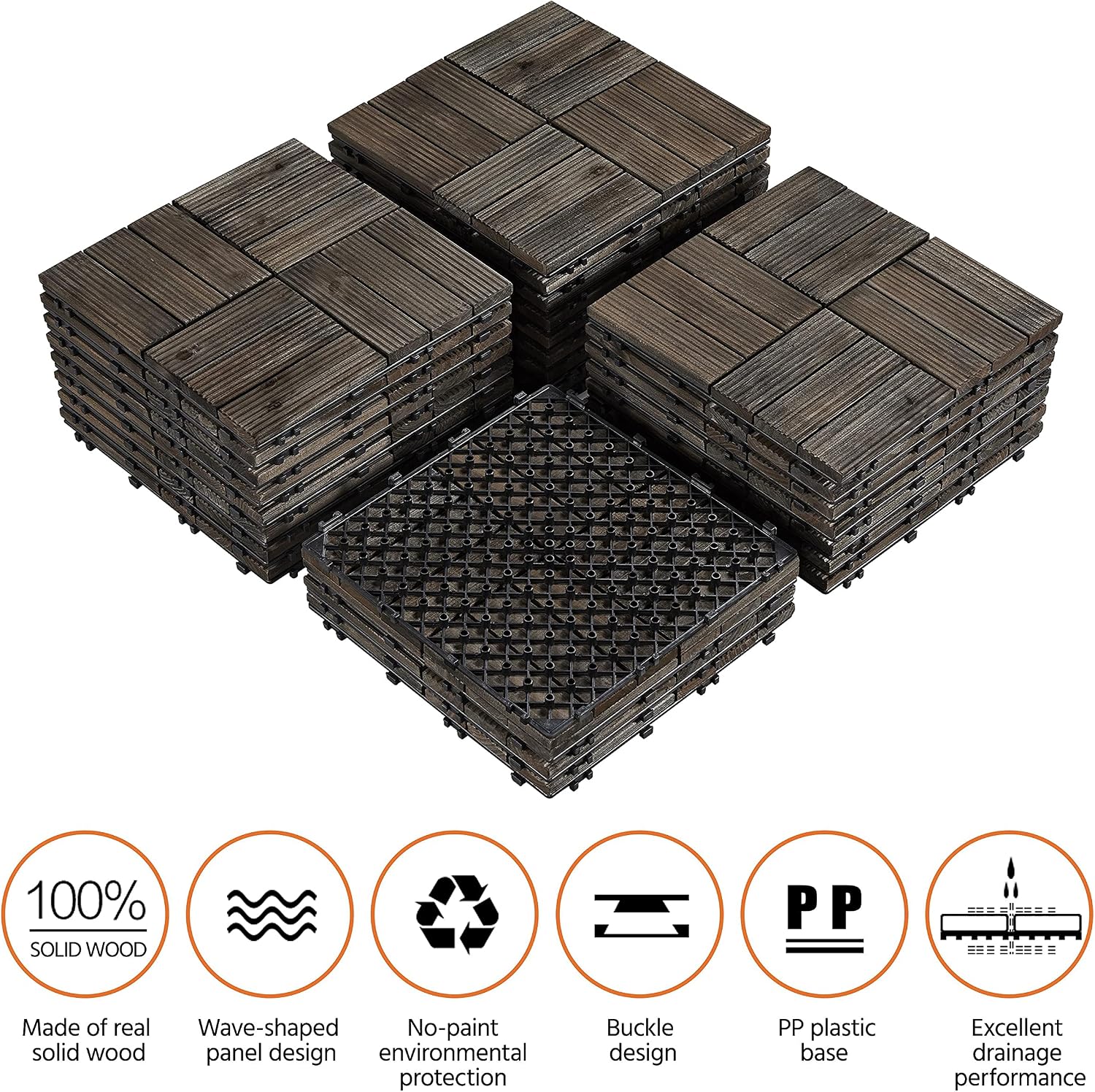 Topeakmart 27PCS Interlocking Deck Tiles 12x12 Patio Flooring, Brown