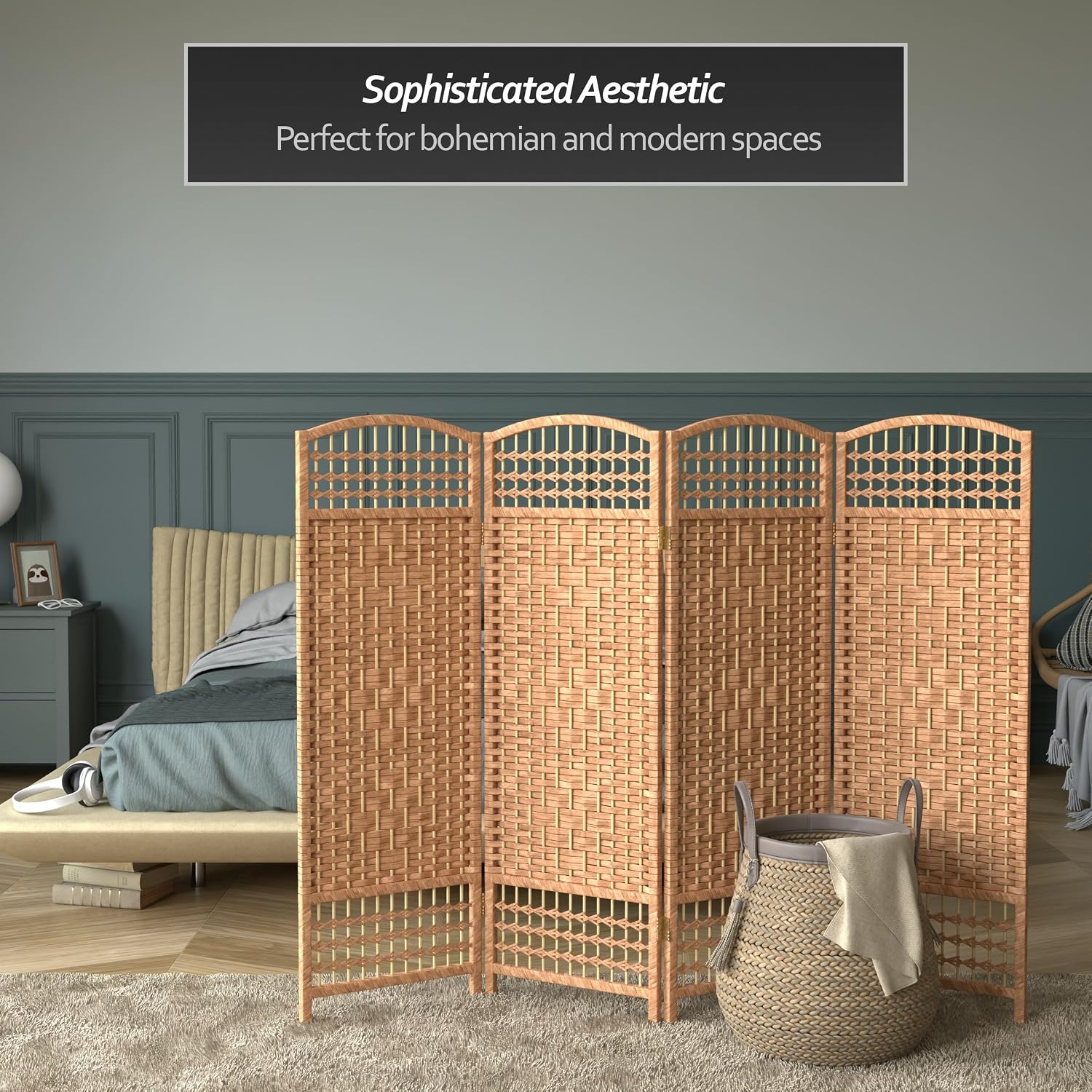 4 ft. Short Fiber Weave Folding Screen - Natural - 4 Panels