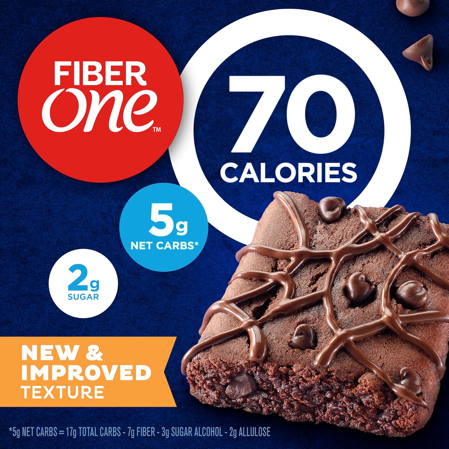 Fiber One 70 Calorie Chocolate Fudge Brownies, Mega Pack, 18 ct, 16 oz | 26% Daily Value of Fiber per Bar, 70 Calories & 2g Sugar, 5g Net Carbs, Bulk Pack for Office or Pantry Stocking
