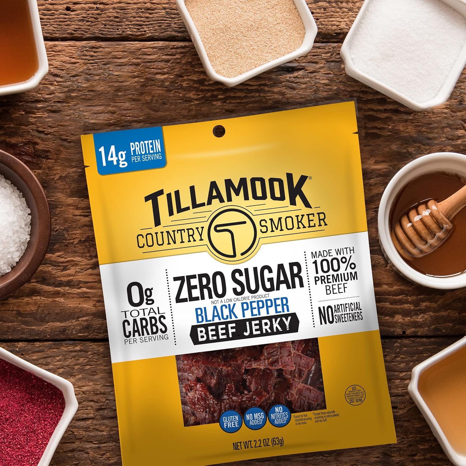 Tillamook Country Smoker Zero Sugar Original Beef Jerky Sticks, 6.5 Oz, 14g Protein, Real Hardwood Slow-Smoked, High Protein, Low Carb Meat Snacks, Keto-Friendly, 0g Sugar & Total Carbs