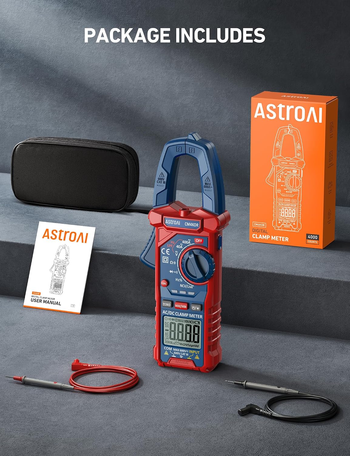 AstroAI Digital Clamp Meter Multimeter 2000 Counts Amp Voltage Tester Auto-ranging with AC/DC Voltage, AC Current, Resistance, Capacitance, Continuity