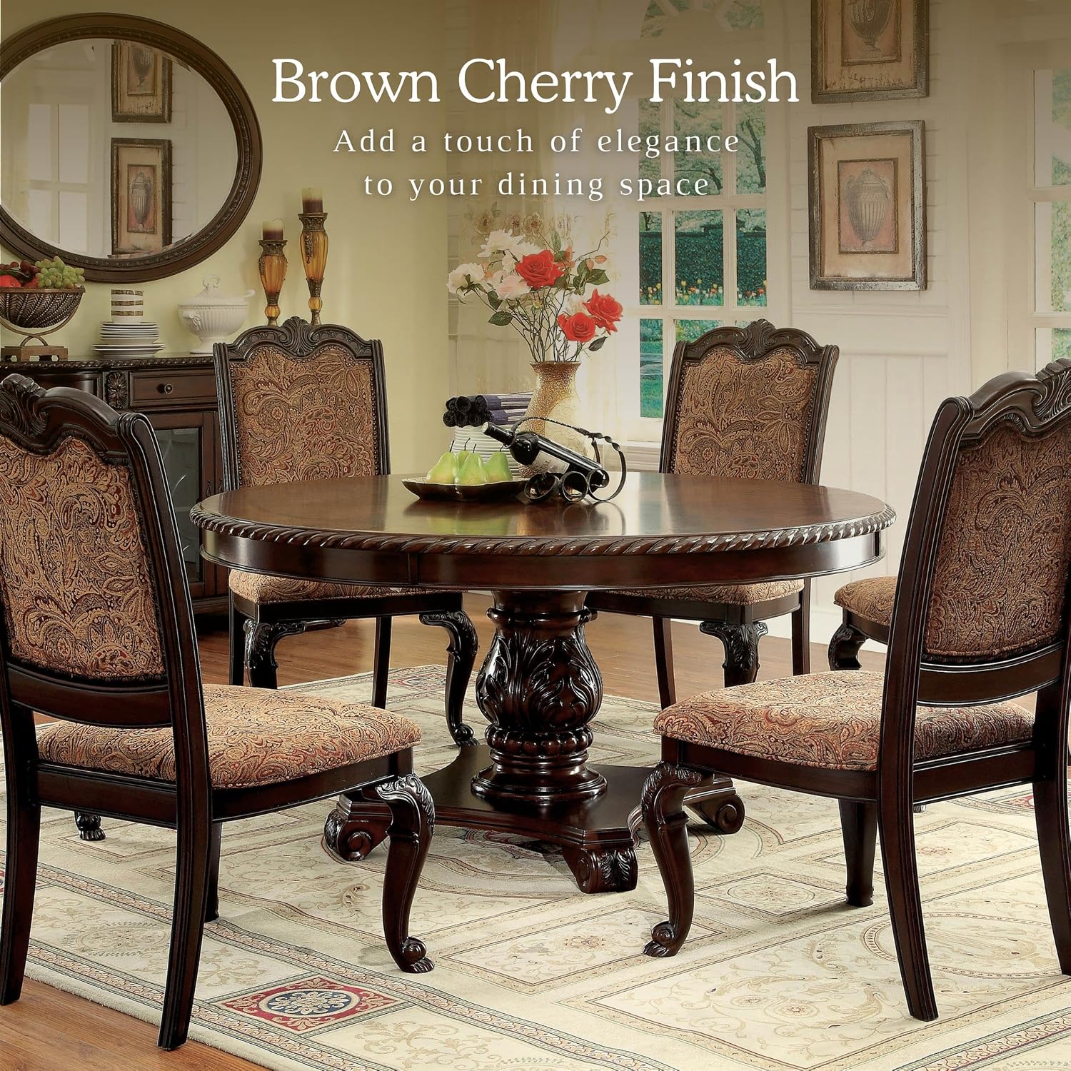 Furniture of America Ferrara Elegant Dining Chair, Brown Cherry, Set of 2 (IDF-3319F-SC)