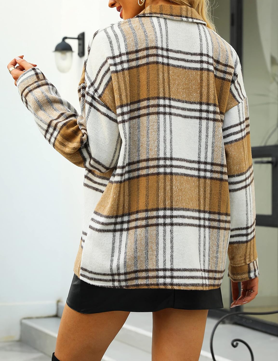 Yeokou Women's Plaid Flannel Shacket Oversized Button Down Long Sleeve Shirt Jacket Casual Spring Fall Outfits