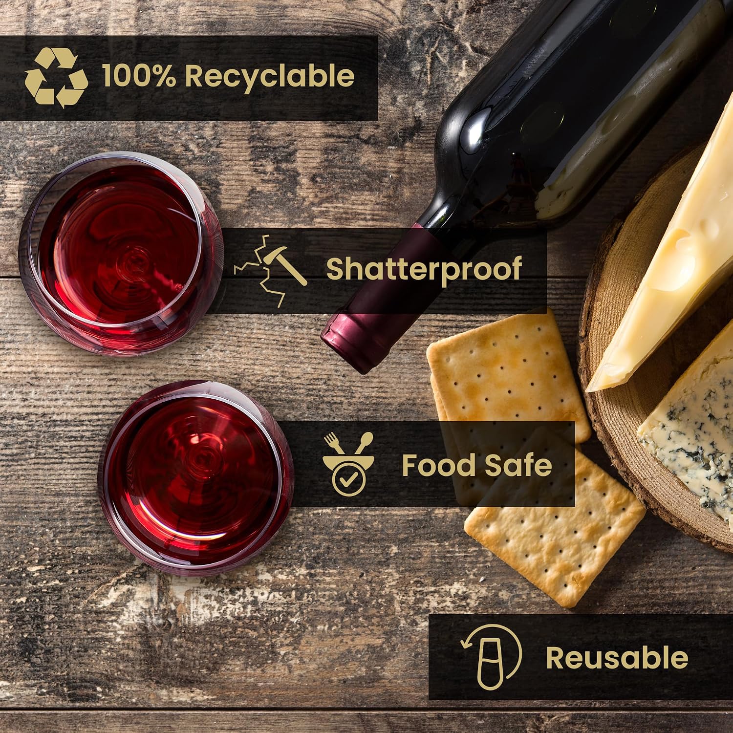 Reli. Disposable Wine Glasses (48 Pack, 12oz) | Clear | Stemless, Shatterproof | Plastic Stemless Wine Glasses Disposable | Parties, Cocktails