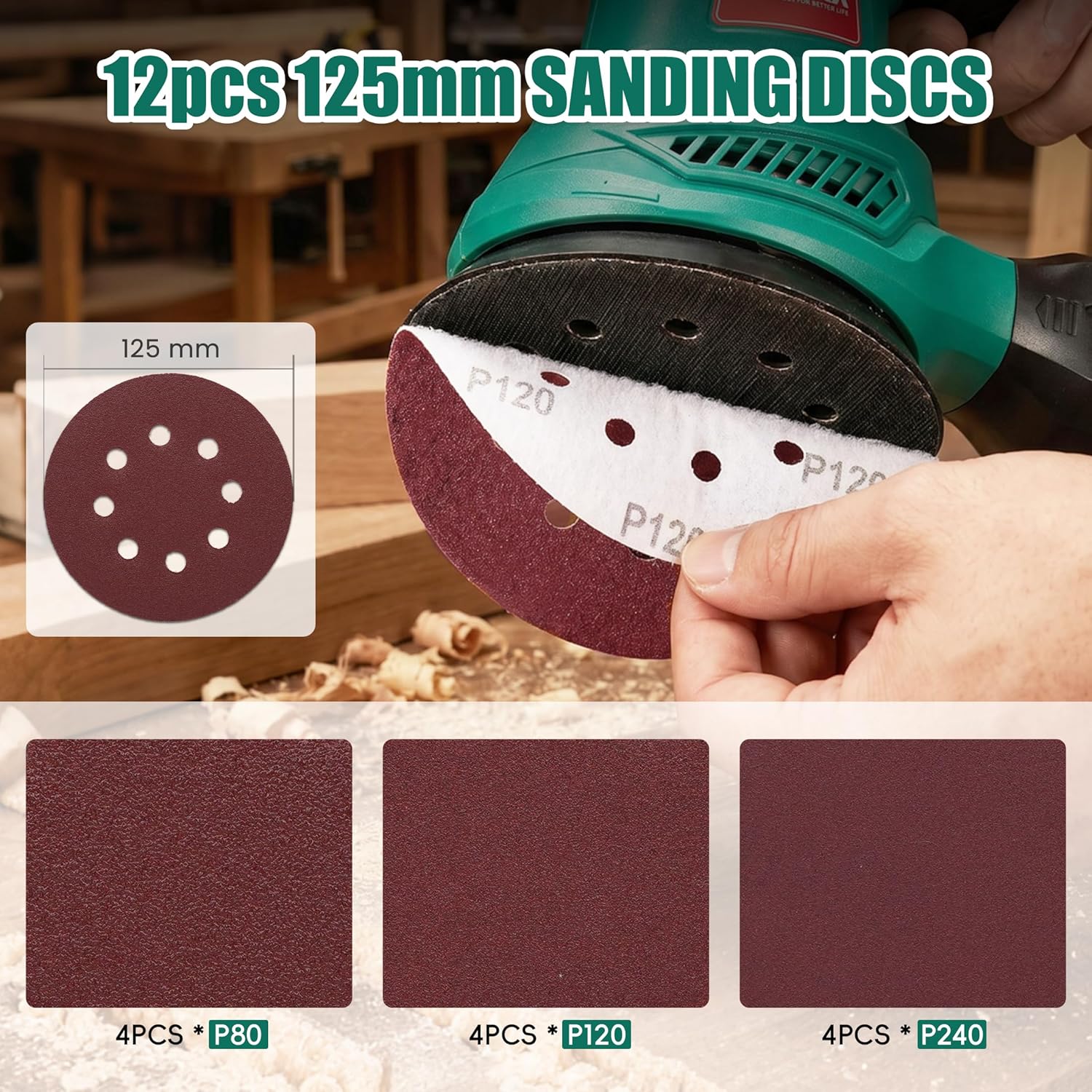 HYCHIKA 5-Inch Random Orbital Sander, 13000RPM Electric Palm Sander with 6 Variable Speeds, Powerful Motor