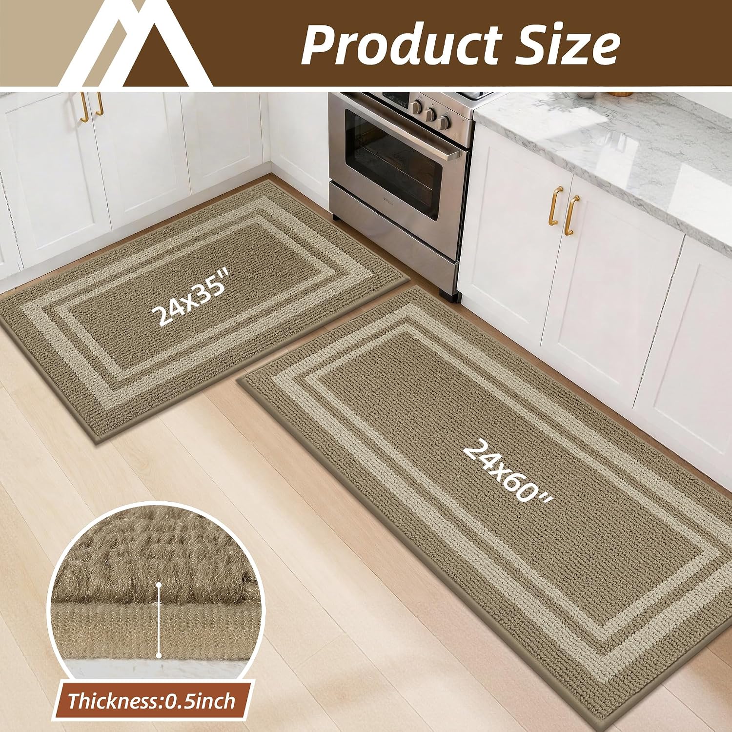 COSY HOMEER 48x20Inch/30X20Inch Kitchen Rug Mats,Grey