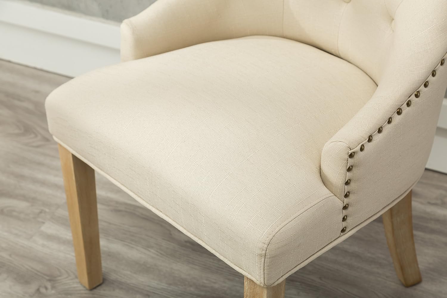 Roundhill Furniture Button Tufted Solid Wood Wingback Hostess Chairs with Nail Heads, Set of 2, Tan, White, "Tan, 24D x 22W x 39H in