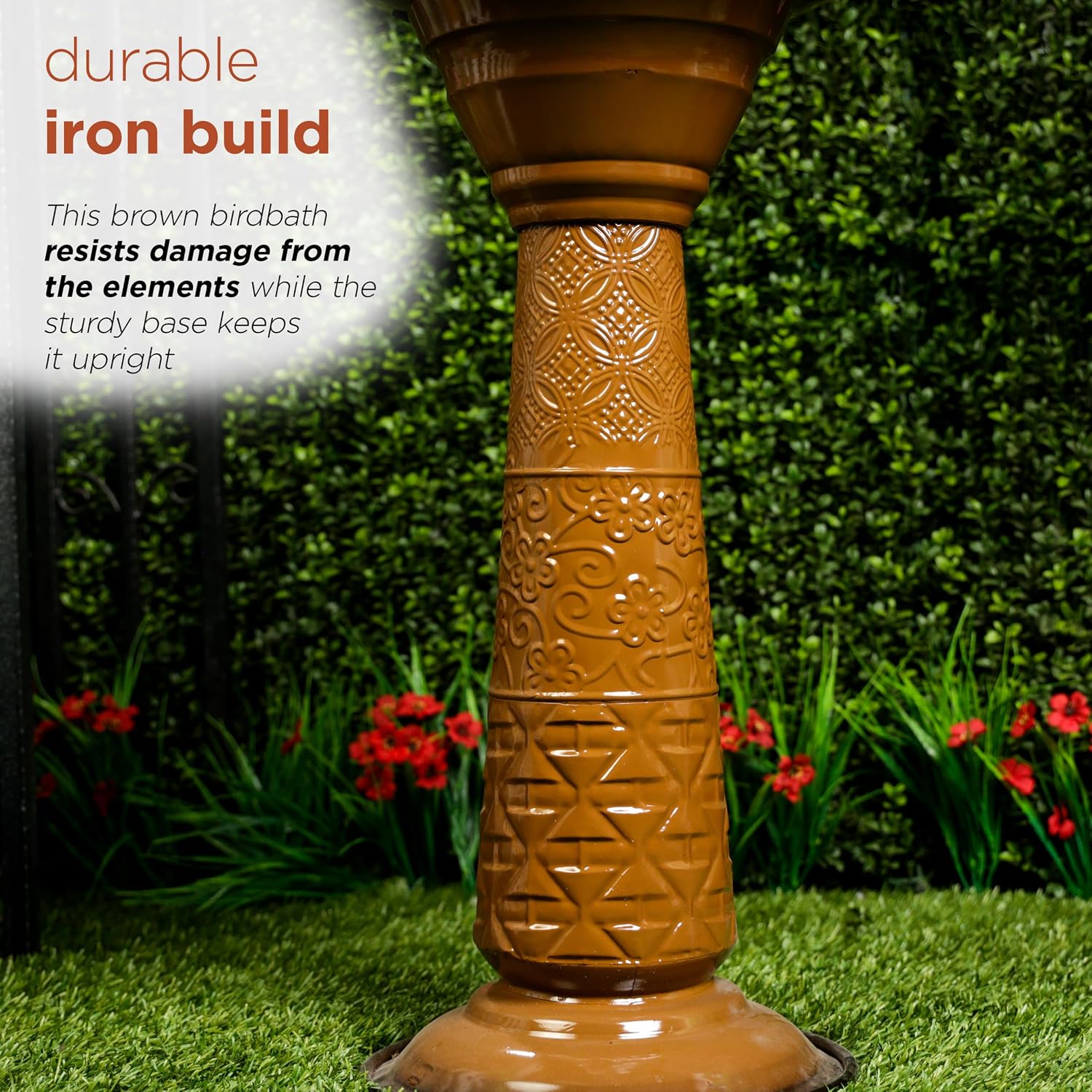 Alpine Corporation - 28" Tall Outdoor Metal Birdbath with Birds and Leaves Yard Statue Decoration, Red – Stunning Garden Accent to Attract Birds - Durable Construction for Patio, Deck, or Yard