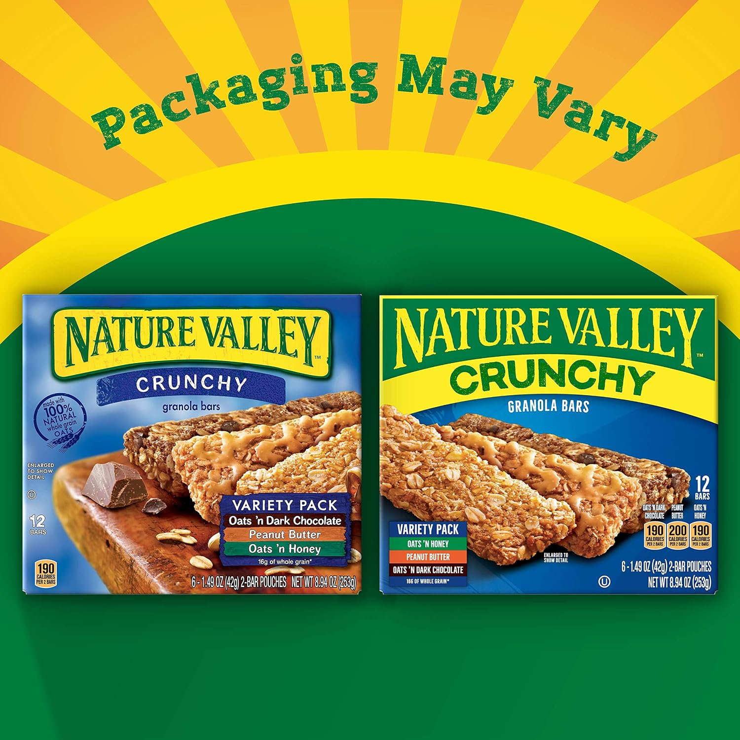 Nature Valley Crunchy Granola Bars, Value Pack, 60 ct, 44.7 oz | Oats & Honey and Peanut Butter Varieties, 2-Bar Pouches, Whole Grain Oats, No Artificial Flavors