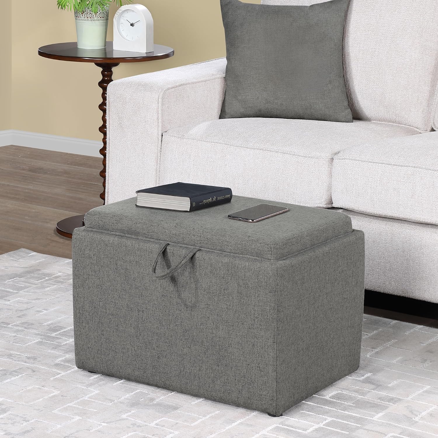 Convenience Concepts Designs4Comfort Accent Storage Ottoman 22.75" - Modern Foot Stool with Decorative Tray for Living Room, Dining Room, Office, Blue Faux Leather