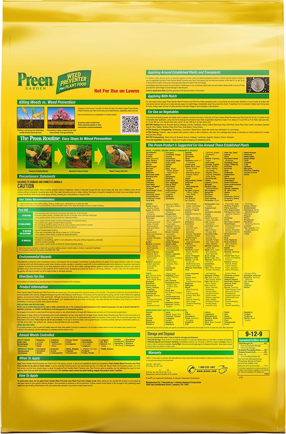 Preen Garden Weed Preventer Plus Plant Food 16 lb. Drum, Covers 2,560 sq ft | Granular All Purpose Fertilizer with Pre Emergent Weed Control for Gardens – Prevents Weeds and Feeds Plants