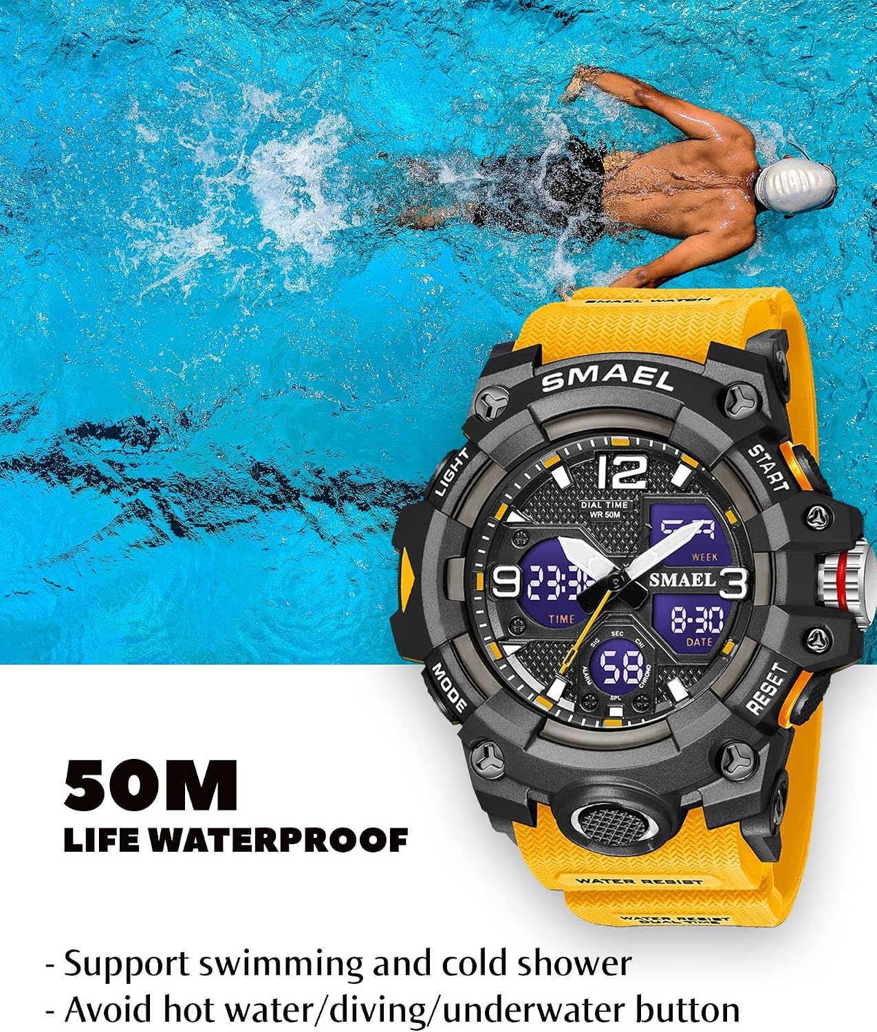 Gosasa Men's Large Face Outdoor Sports Watches Military S-Shock Watch Waterproof, Backlight, Alarm, Stopwatch Features - Rugged Wristwatch for Training, Hiking, and Adventure