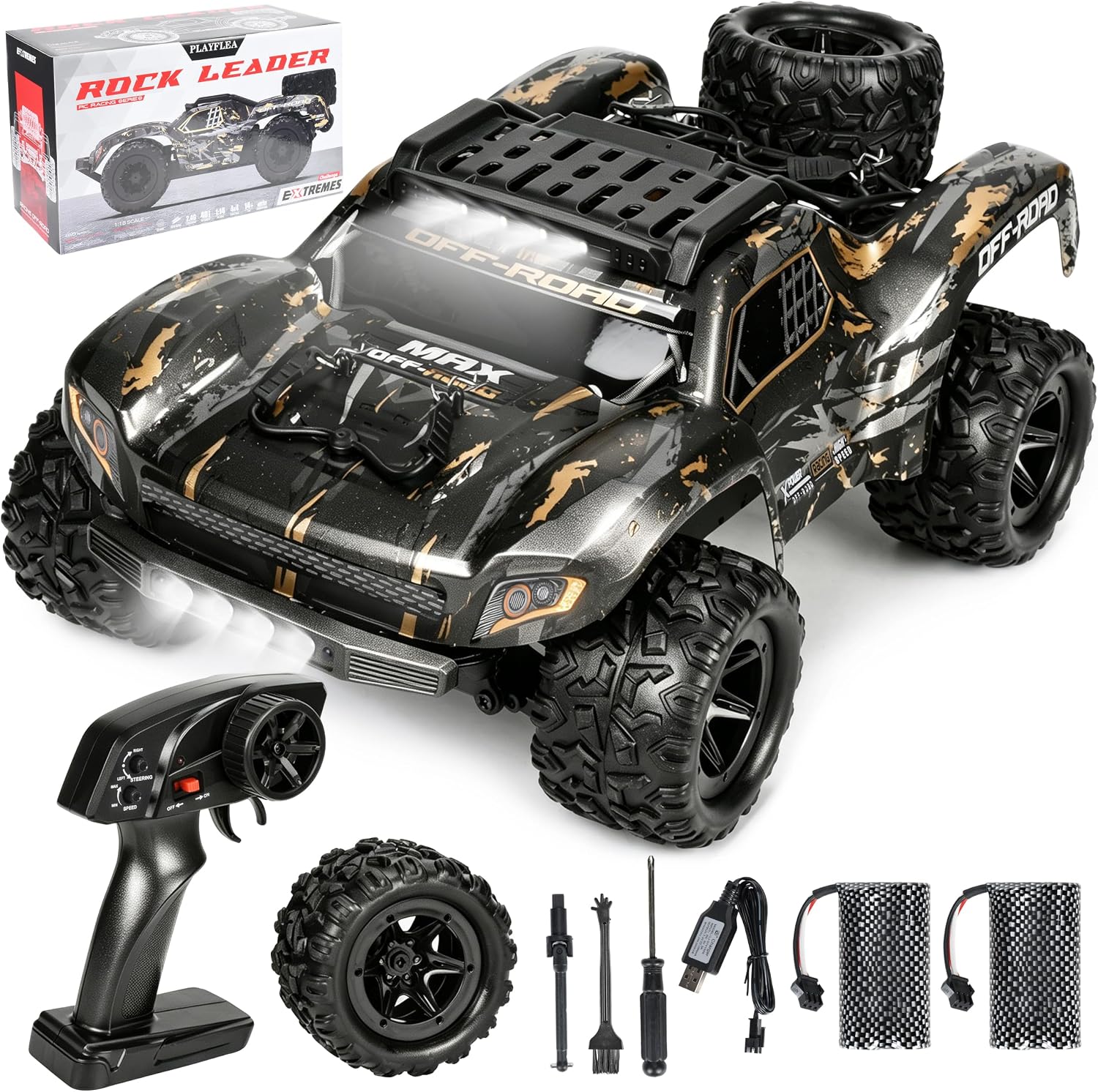 RC Car for Adults,RC Truck,4WD Off Road Monster Truck RC, 1:18 RC car,2 Batteries, LED Lights, All Terrain Waterproof RC Truck for Beginners&Boys.