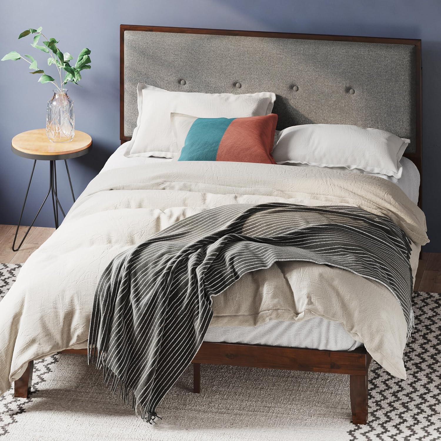 Zinus Alexia Solid Wood Platform Bed Frame with Headboard, Queen | Solid Wood Bed Frame, Sturdy Wood Slat Support, No Box Spring Needed, Durable Construction, Rustic Pine, Easy Assembly