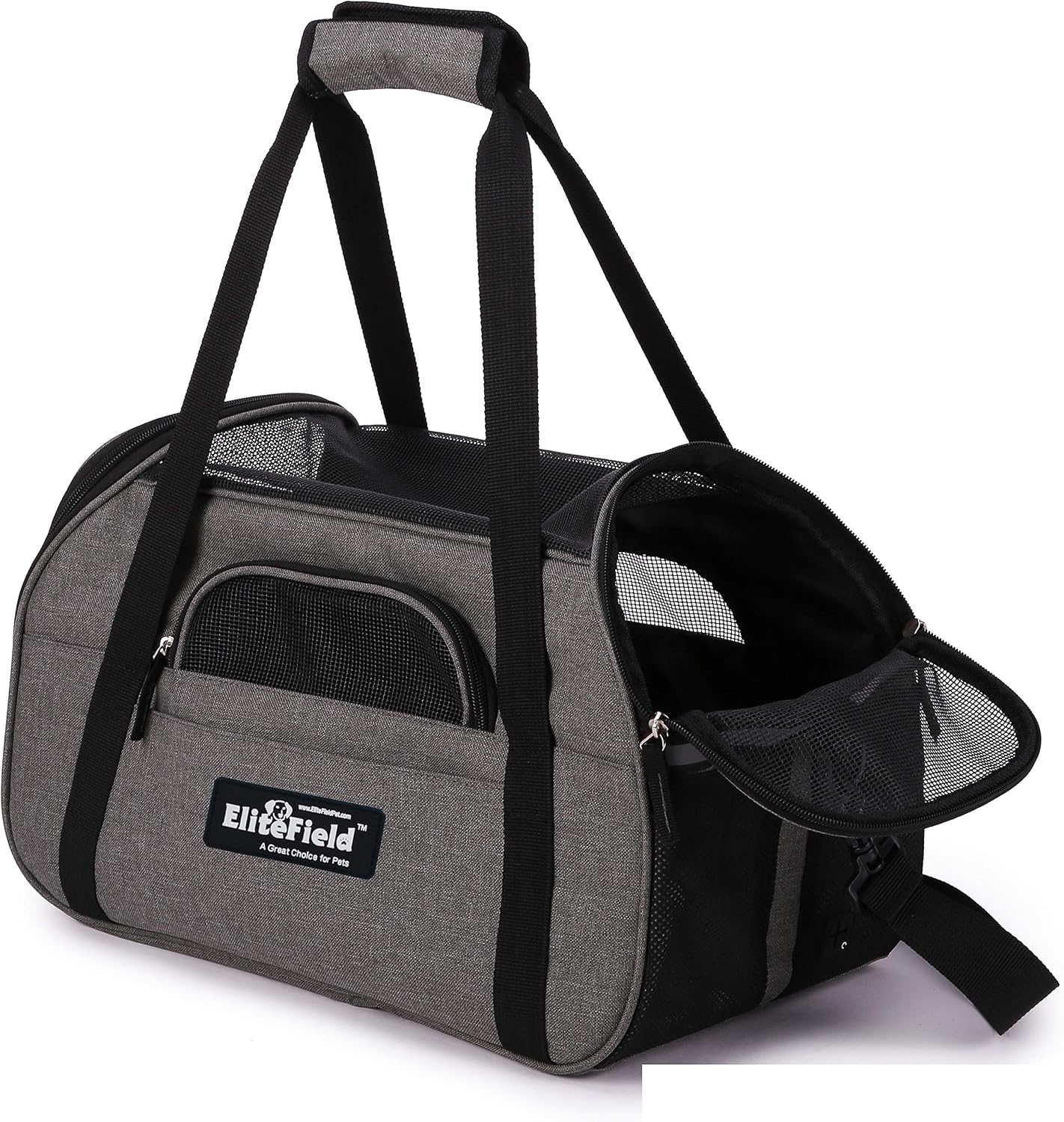 EliteField Soft-Sided Pet Carrier for Cats & Small Dogs (3-Year Warranty) | Airline Approved, Removable Bed & Cover, Built-In Leash, Luggage Sleeve, Seat Belt Loop, Waterproof, Durable, Foldable
