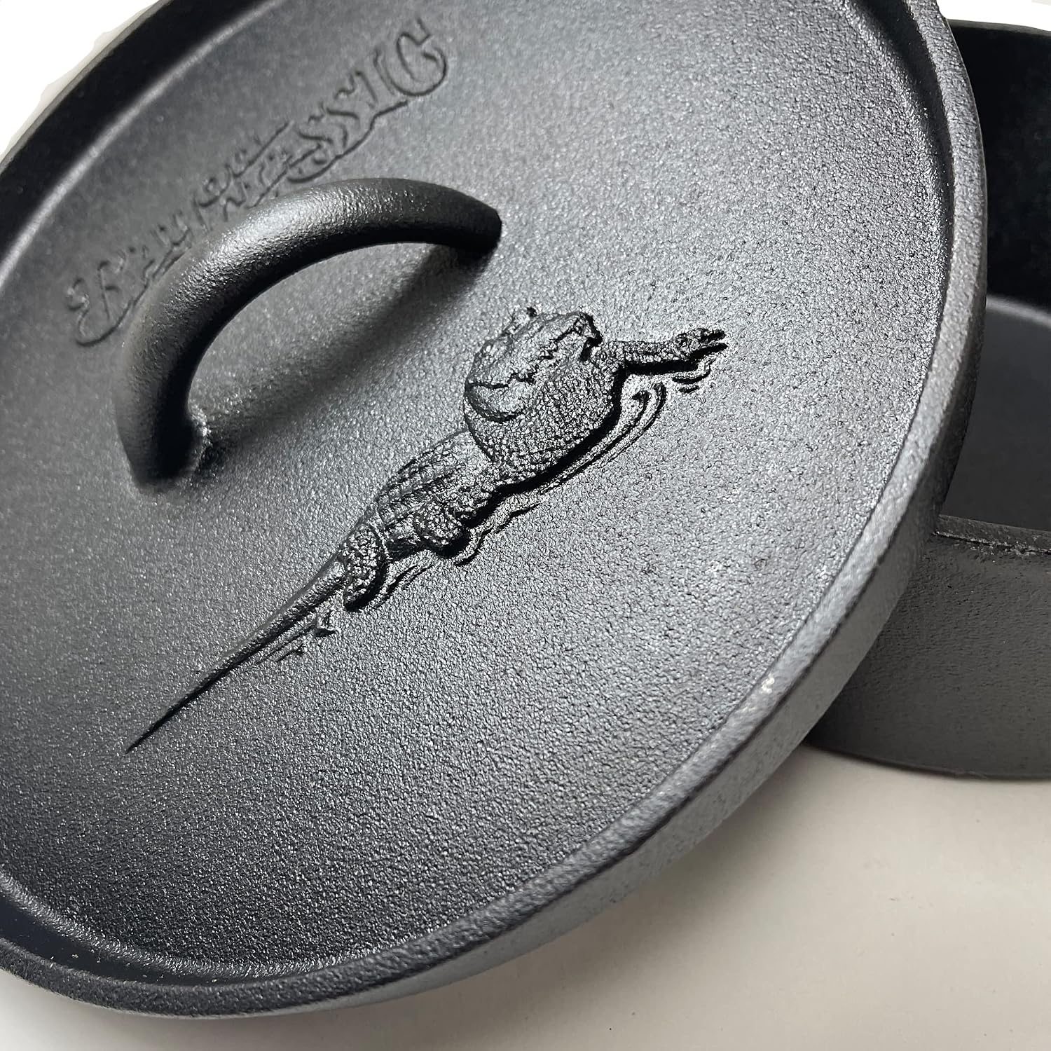 Bayou Classic 7402 2-qt Cast Iron Dutch Oven Features Flanged Camp Lid Stainless Coil Wire Handle Grip Perfect To Use Over A Campfire To Prepare