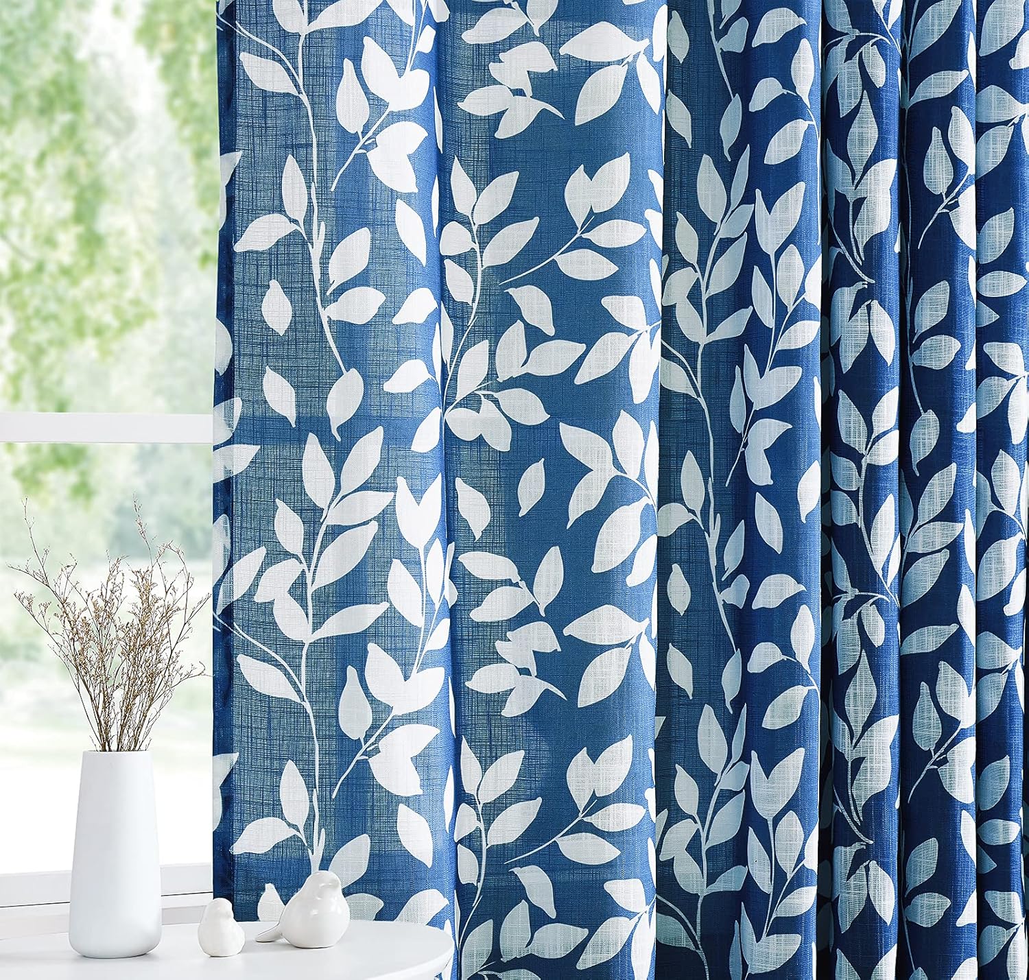 Leaf Semi Sheer Curtains for Bedroom Living Room 52x72" Taupe White Print 2