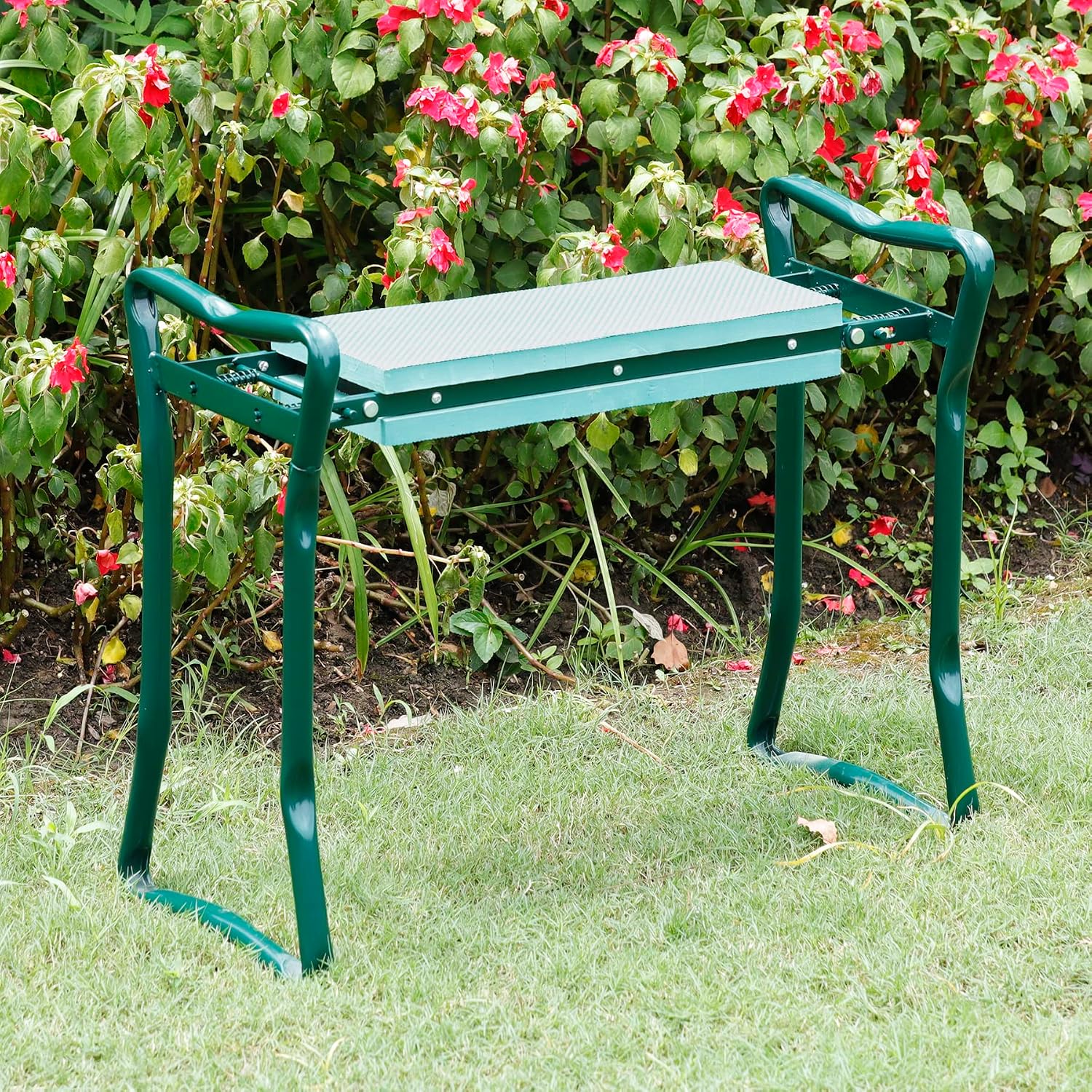 JupiterForce Portable Garden Kneeler and Seat with Thick EVA Foam Pad, Foldable Gardening Stool Bench with Tool Pouches