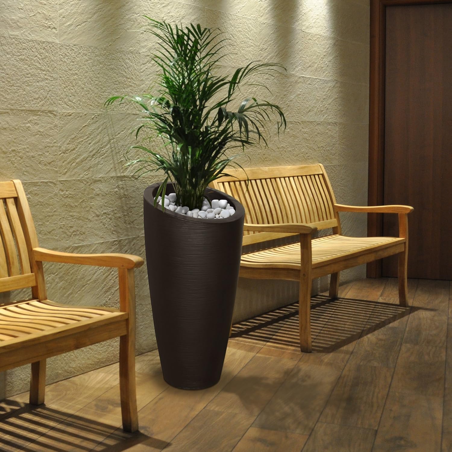 Mayne Modesto 20in Round Modern Planter, Neptune Blue | All season, Indoor/Outdoor, Double-wall design, Fade resistant, 15-year warranty