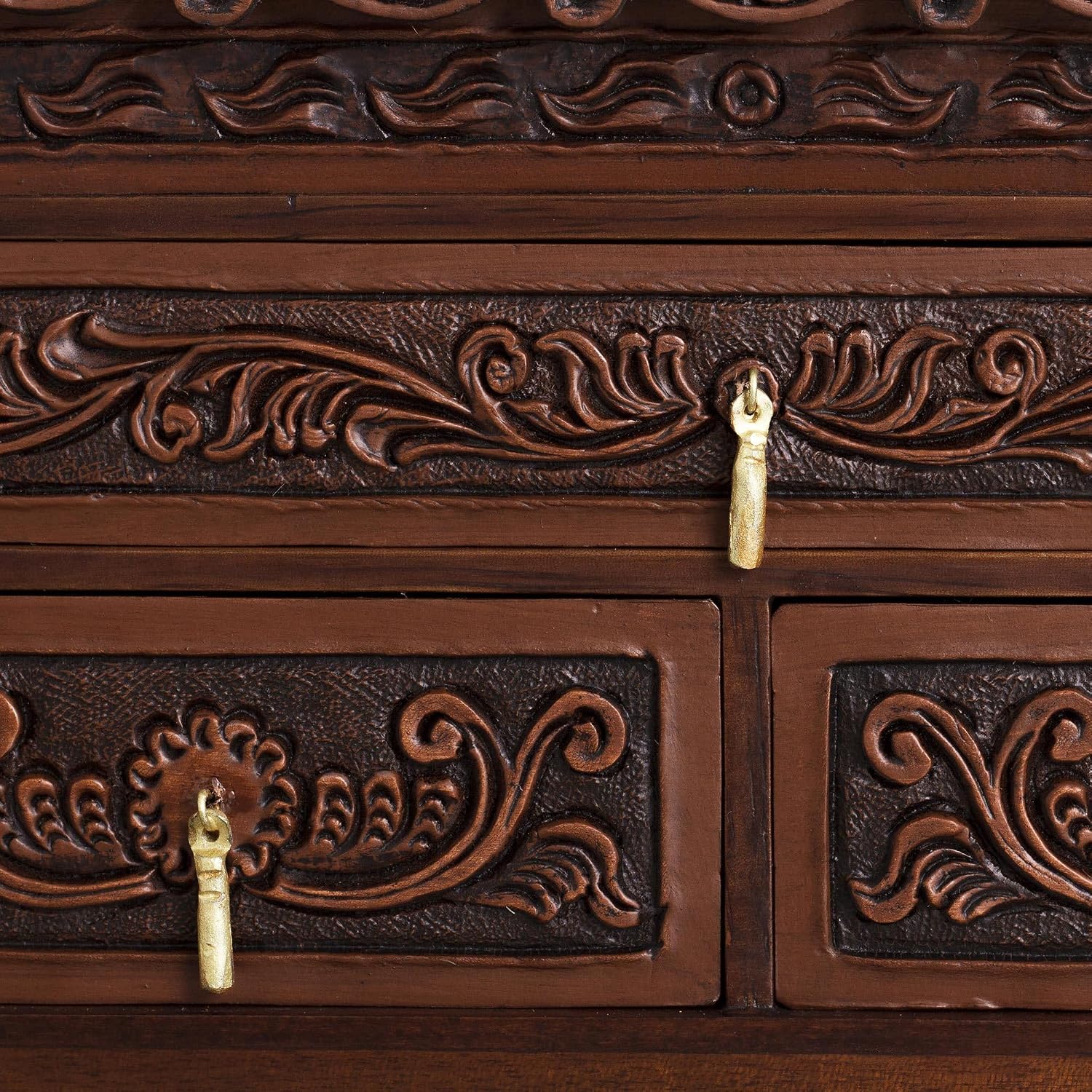 NOVICA Artisan Handmade Leather Cedar Wood Jewelry Chest Bird Pattern from Peru Brown Boxes Colonial Floral Animal Themed [8.25in H x 11.5in W x 6in