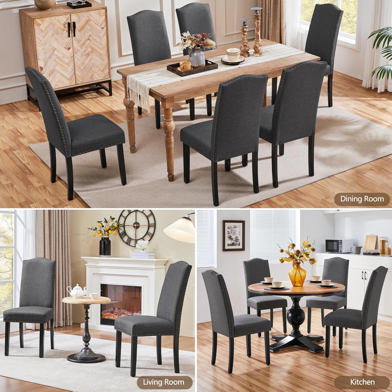 Yaheetech Dining Chairs Set of 2 High Back Parson Chairs Khaki