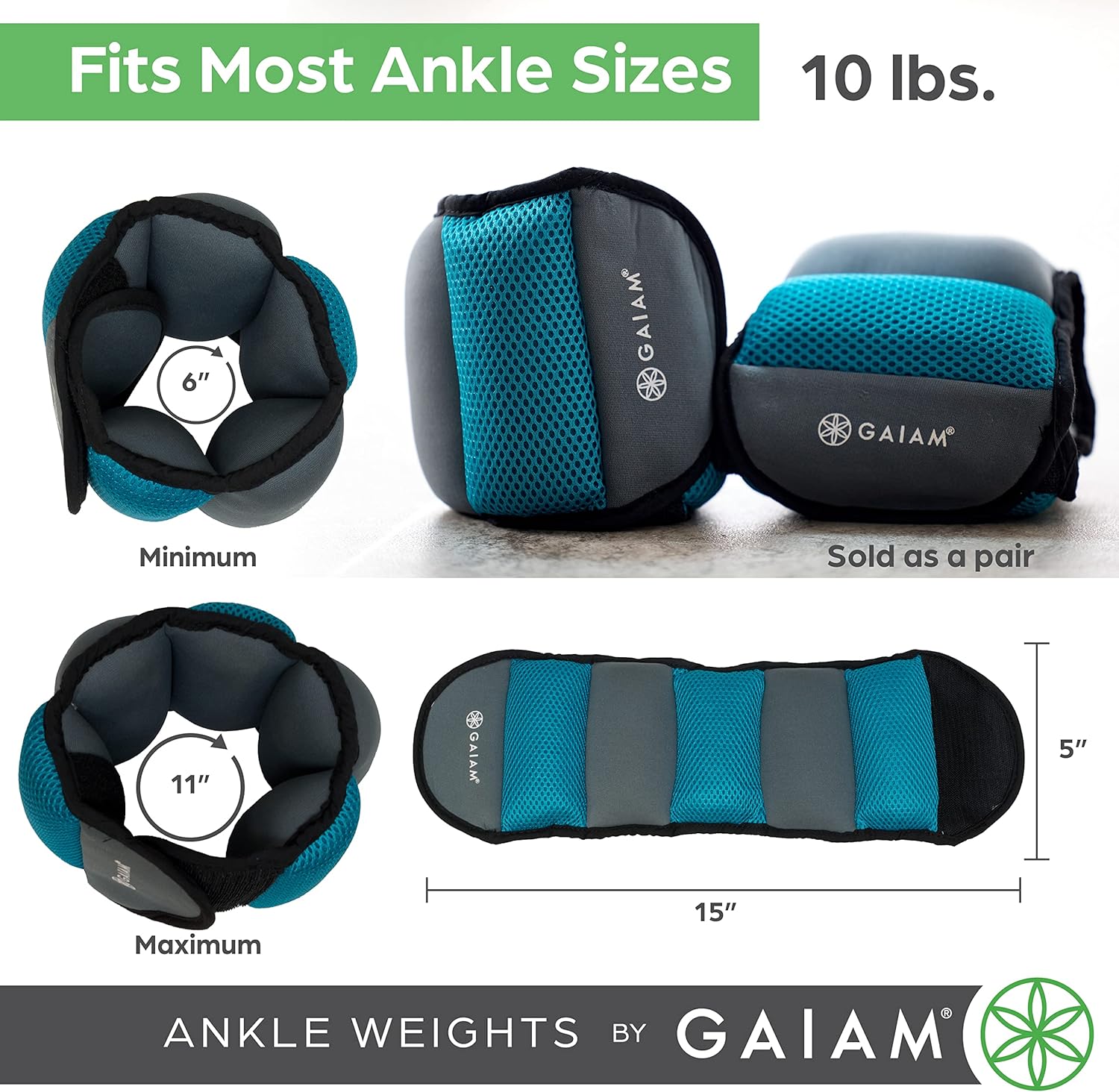 Gaiam Ankle Weights, Wearable Bracelet to Strengthen, Tone & Sculpt, Adjustable Ankle Weights for Women & Men for Yoga, Dance, Pilates, Barre, Cardio