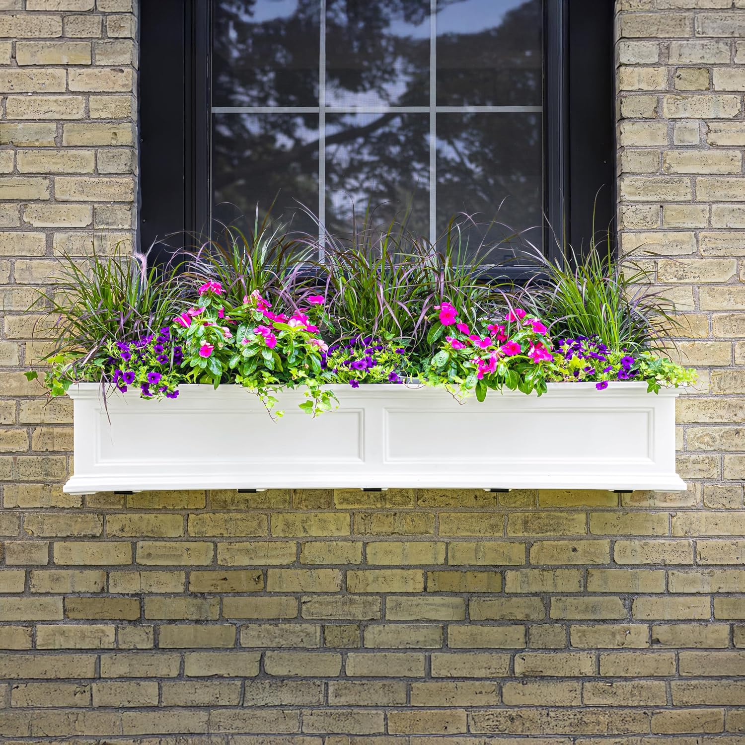 Mayne Fairfield 48in Self-Watering Rectangular Window Box Planter, Black | Self-watering, All season, Fade resistant, Mounting brackets included, Built-in overflow, 15-year warranty