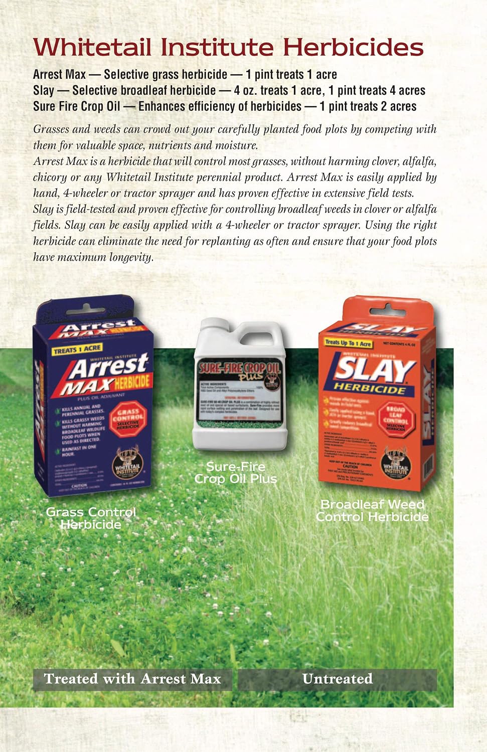 Whitetail Institute Arrest Max Selective Grass Control Herbicide Specifically Developed for Deer Food Plots, 1 Pint