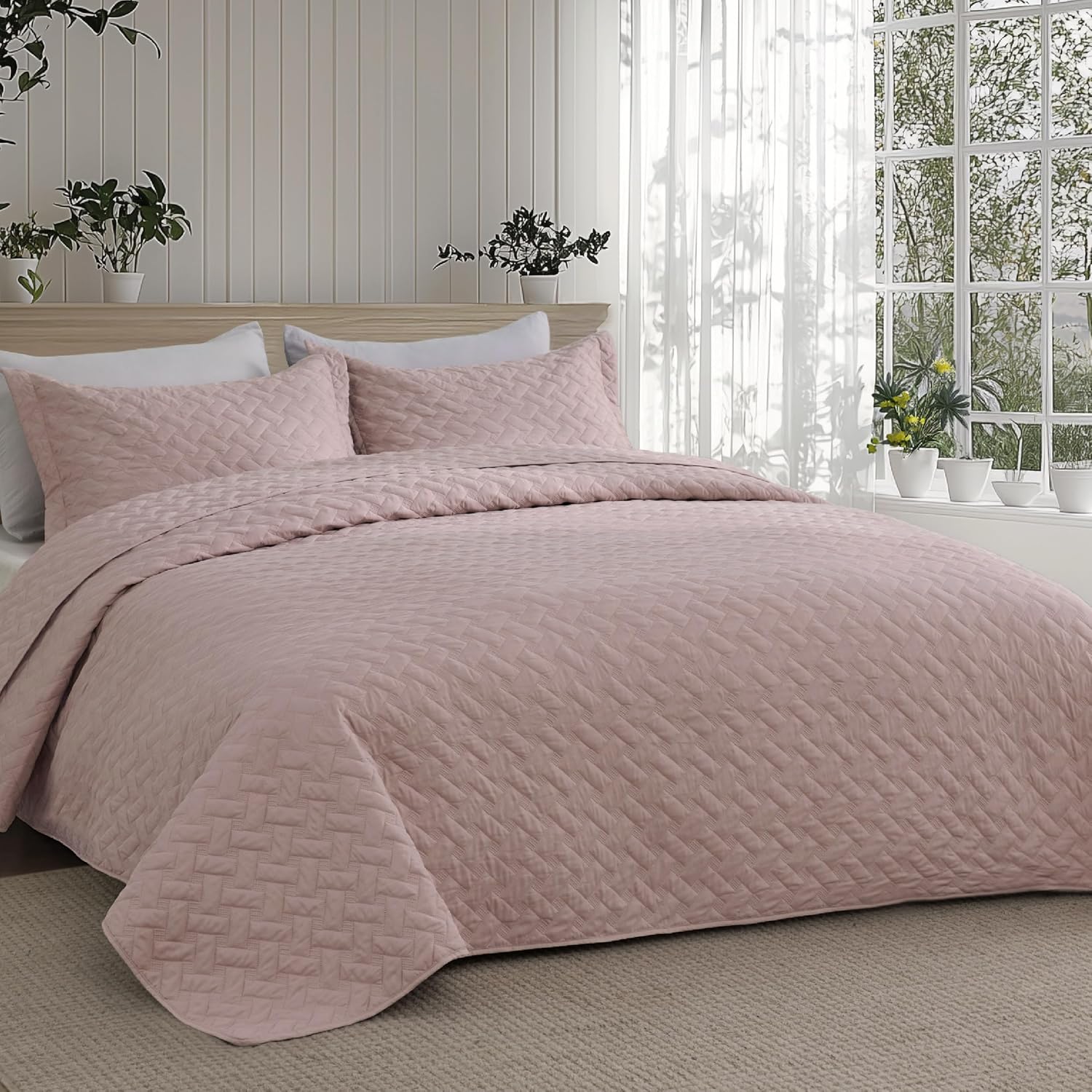 Bedsure Quilts Queen Size - Grey Bedspreads Queen Size with Basket Weave Pattern, Soft Quilt Bedding Set, Lightweight Comforter Set Coverlet for All Seasons with 2 Pillow Shams (90" x 96")
