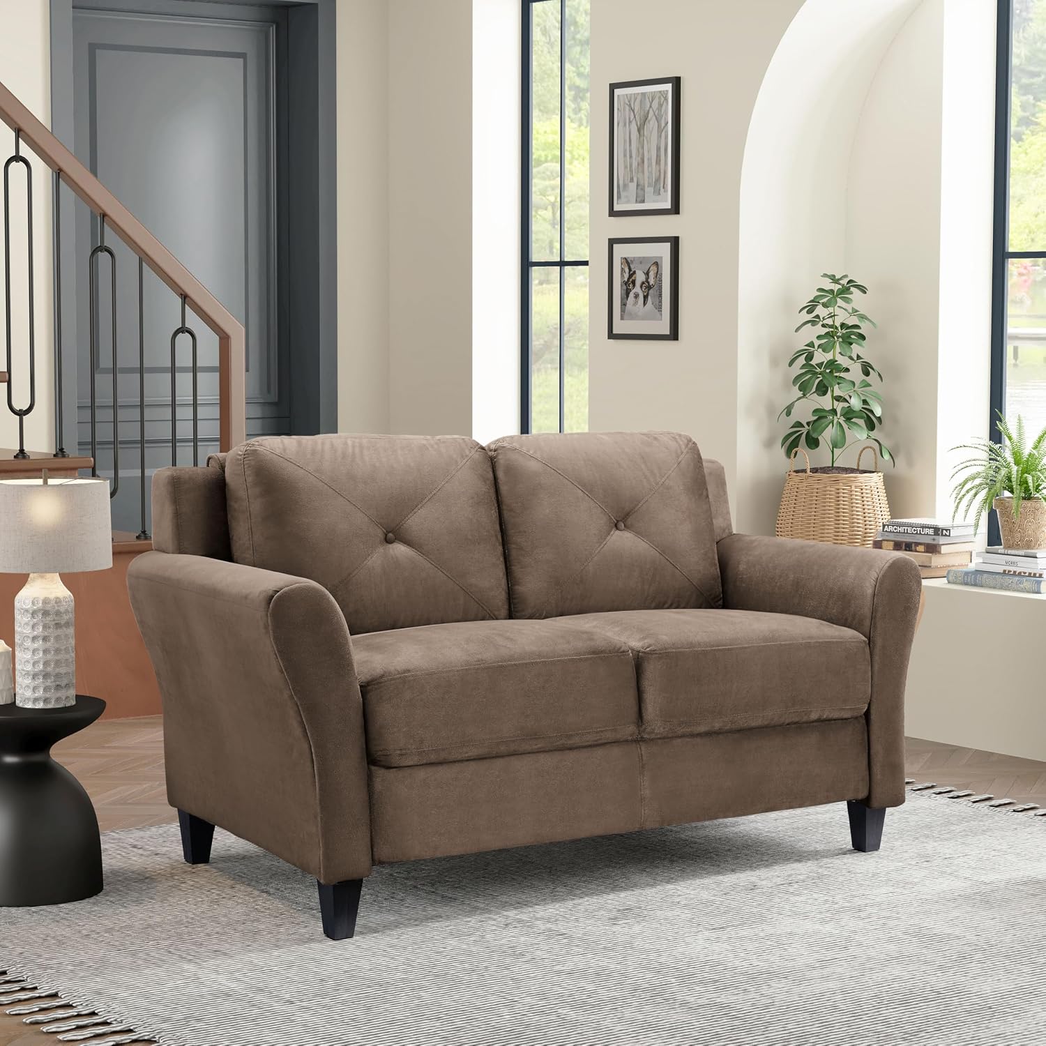 Studio Living Harrington 57.9" Loveseat, Transitional Modern, Pocket Coil Comfort, Easy Assembly, Microfiber Fabric, Dark Grey