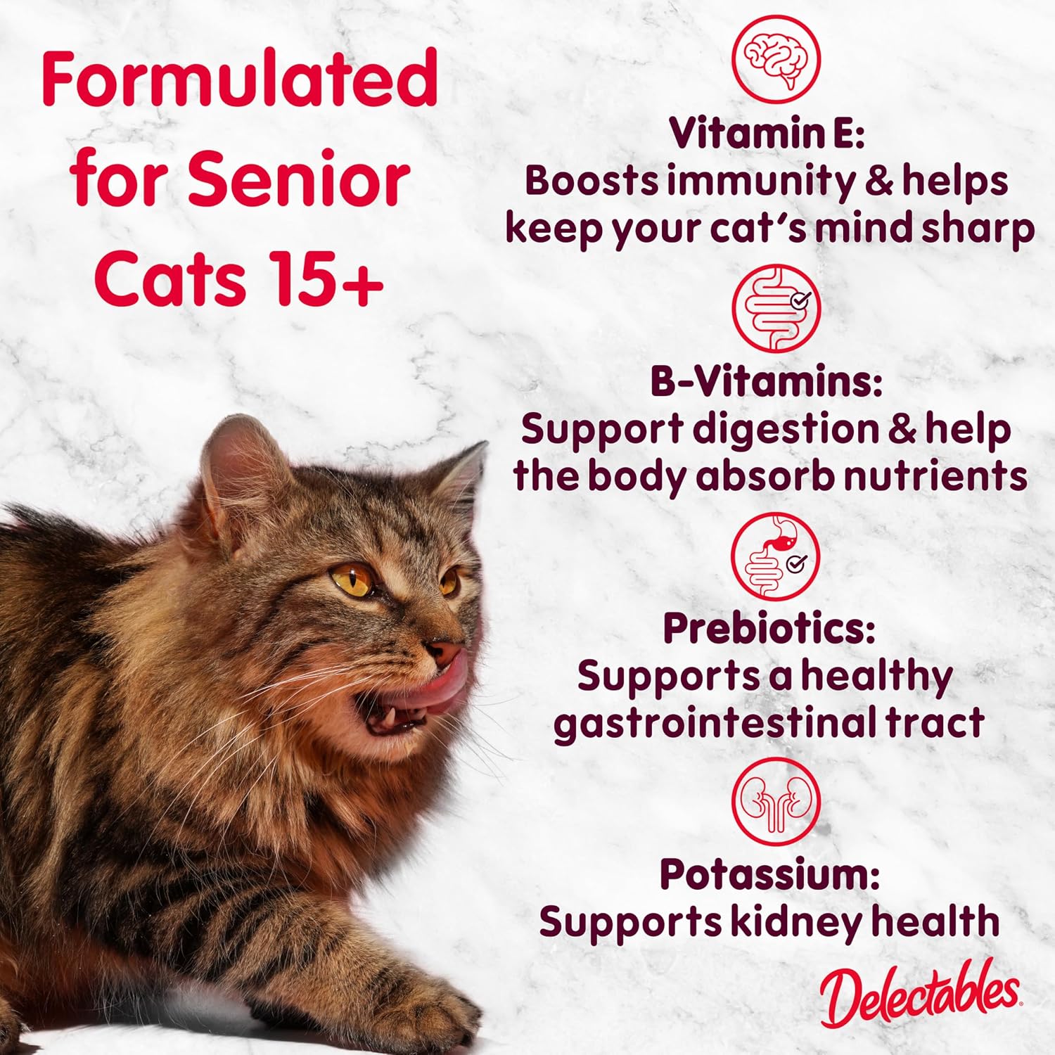 Delectables Lickable Treat Bisque Senior 10+ Wet Cat Treat with Real Tuna & Chicken, Food Topper, Hydrating, Grain-Free, No Fillers, By-Products, Added Preservatives, 1.4oz Pouch, 12ct
