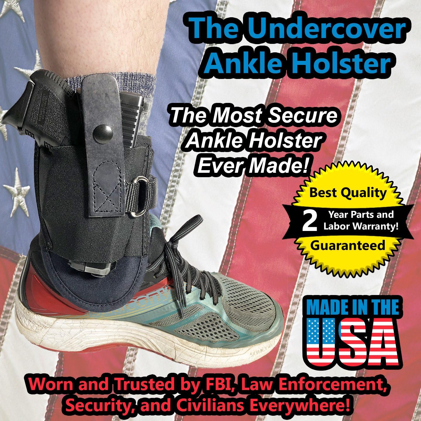 Undercover Ankle Holster with D-Ring| Most Secure Ankle Holster in the Market| Fits Snub nose Revolvers, Glock 26, Glock 27, Glock 30, S&W Shield