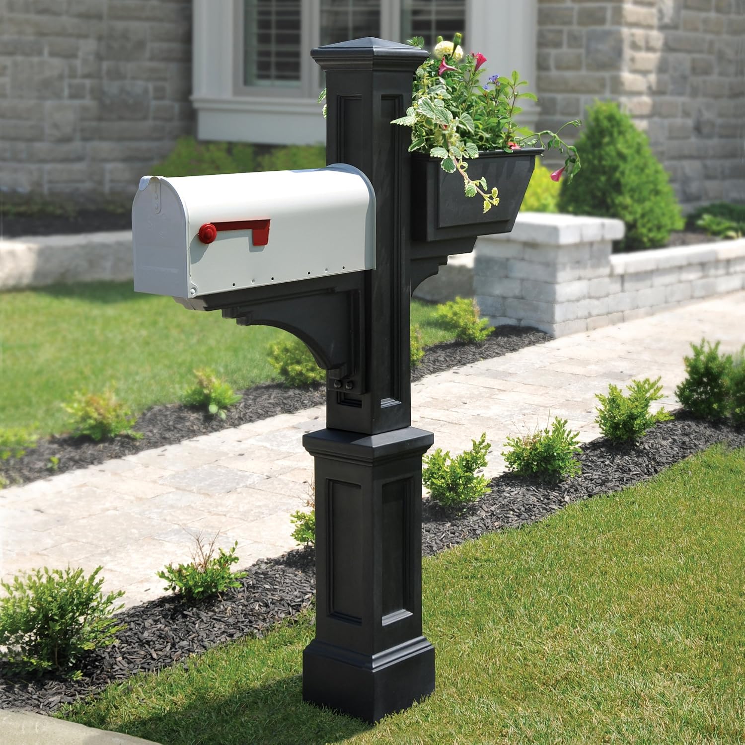 Mayne Westbrook Decorative Mail Post with Planter, White | For post-mount mailboxes, Weather & fade resistant, All season, 15-year warranty