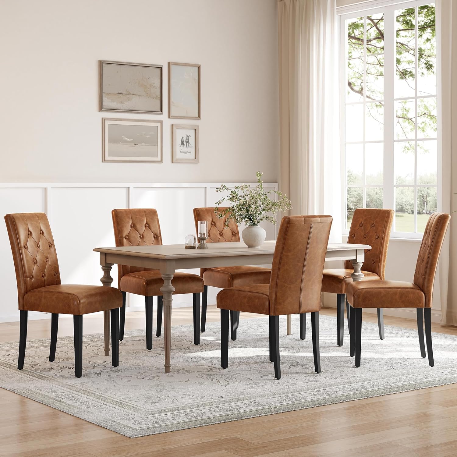 Yaheetech Dining Chairs Set of 2 Button Tufted Kitchen Chairs Brown