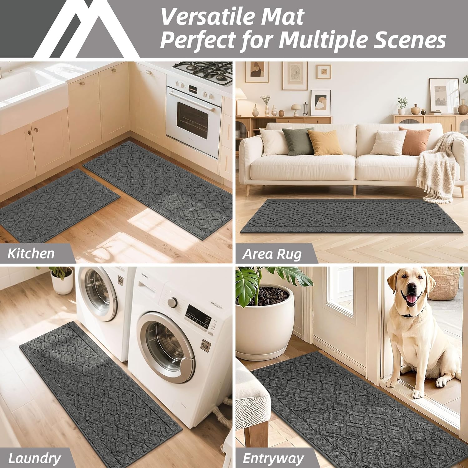 COSY HOMEER 48x20Inch/30X20Inch Kitchen Rug Mats,Grey