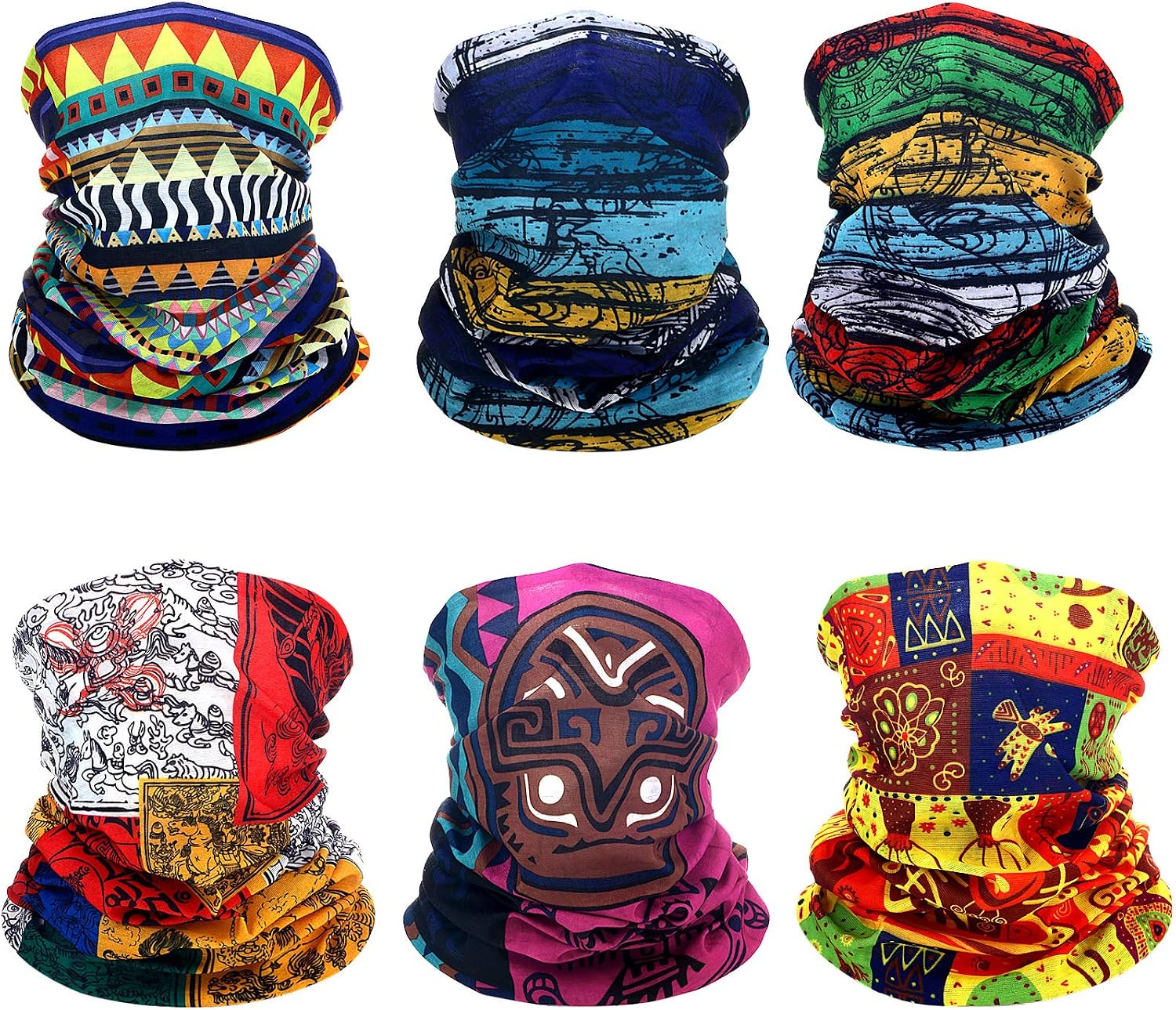 6 Pieces African Scarf African Bandanas Face Covering Unisex Boho Neck Gaiter Balaclava Head Wrap for Motorcycling Outdoor Use