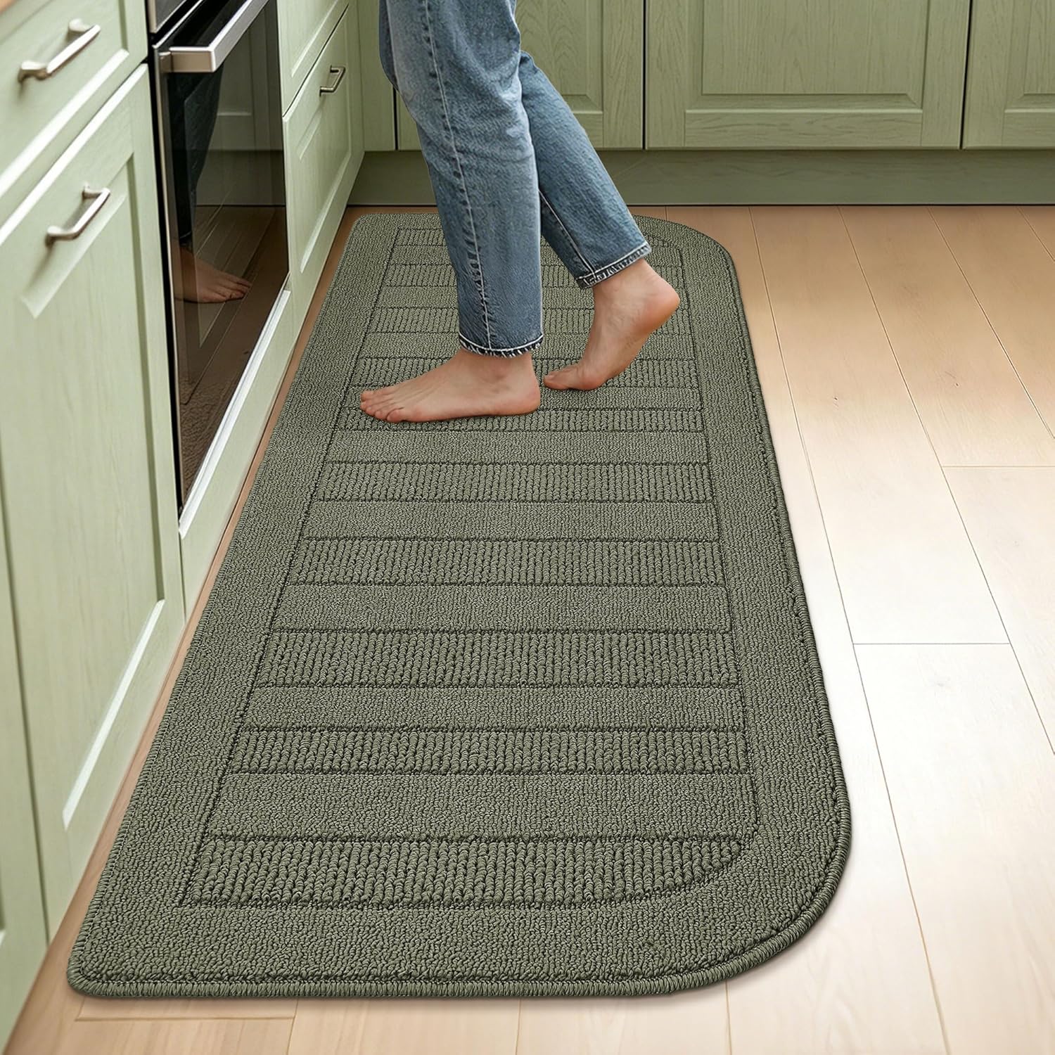 BEQHAUSE 30x18 Inch Kitchen Rugs Non Slip Washable Kitchen Sink Rug, Green