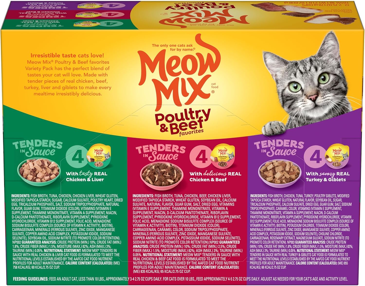 Meow Mix Tenders in Sauce, Wet Cat Food with Tuna & Whole Shrimp, 12 Cups