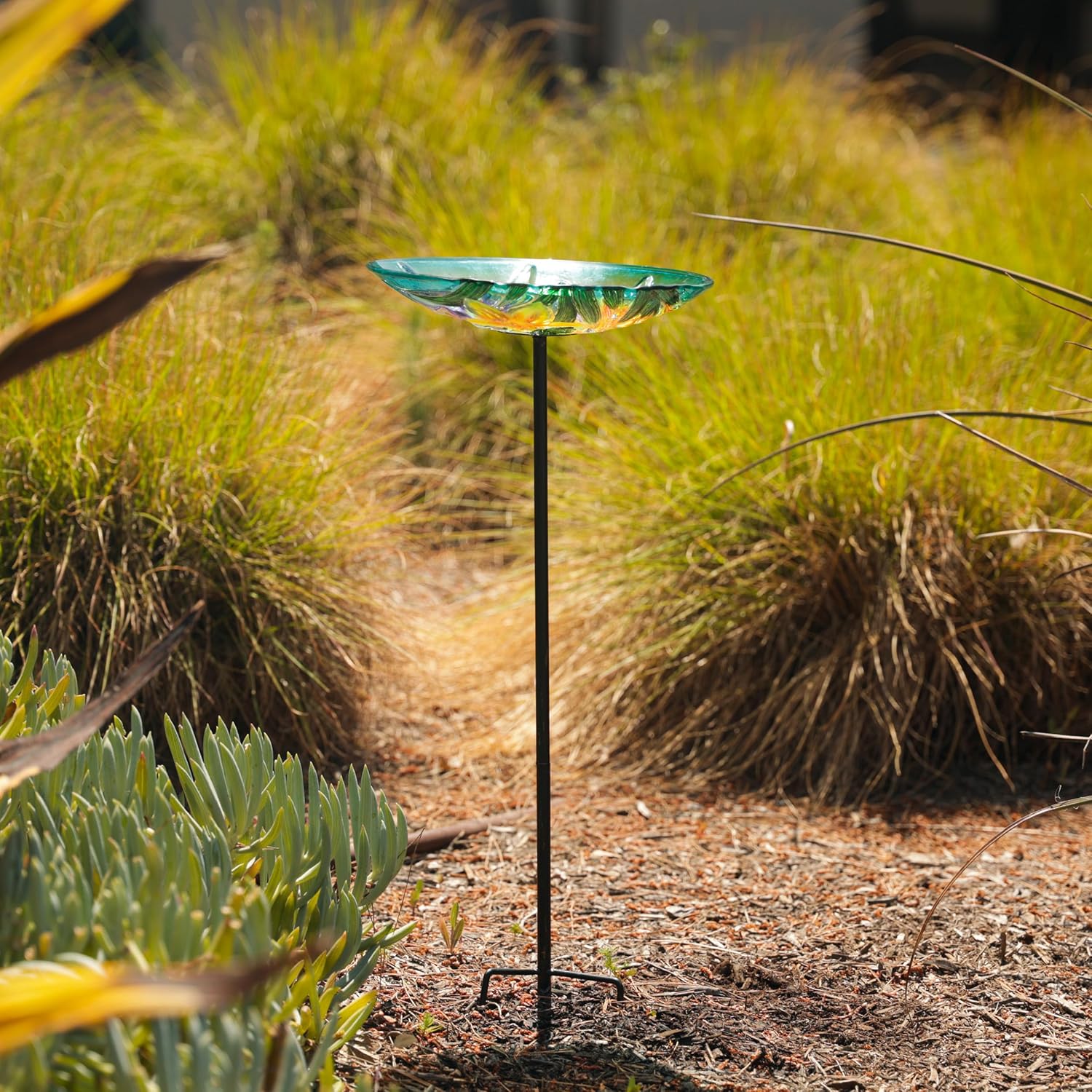 Alpine Corporation 25" Tall Outdoor Birdbath with Planter Pedestal Yard Statue, Stunning Garden Accent, 15" Round, Green