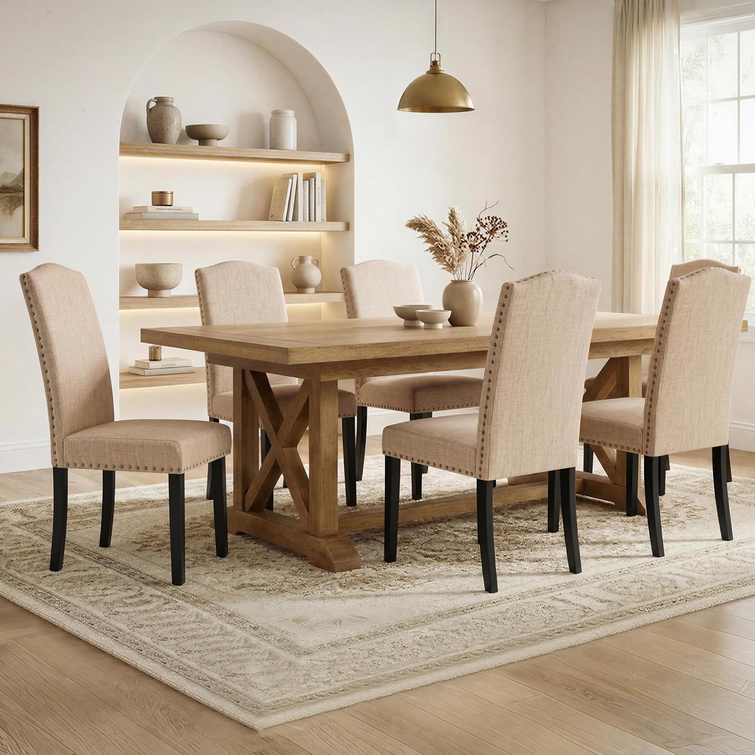 Yaheetech Dining Chairs Set of 2 High Back Parson Chairs Khaki
