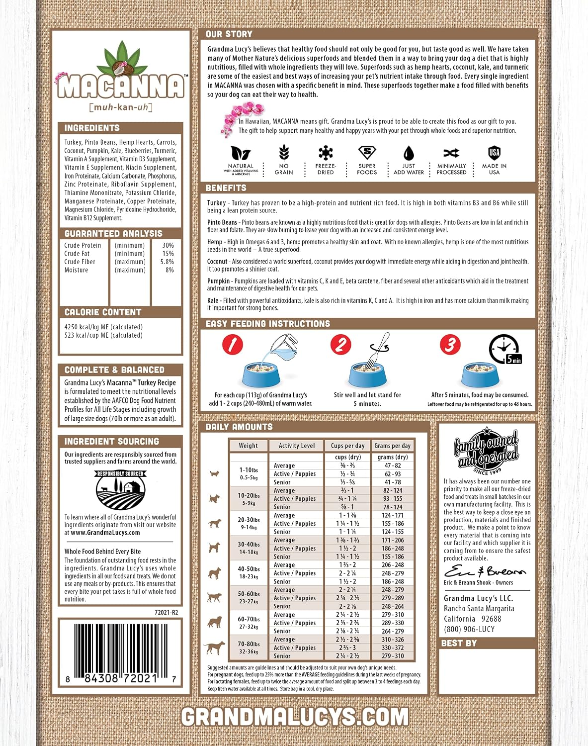 Grandma Lucy's Macanna Dog Food, Grain Free and Freeze-Dried - Salmon Recipe, 3Lb Bag