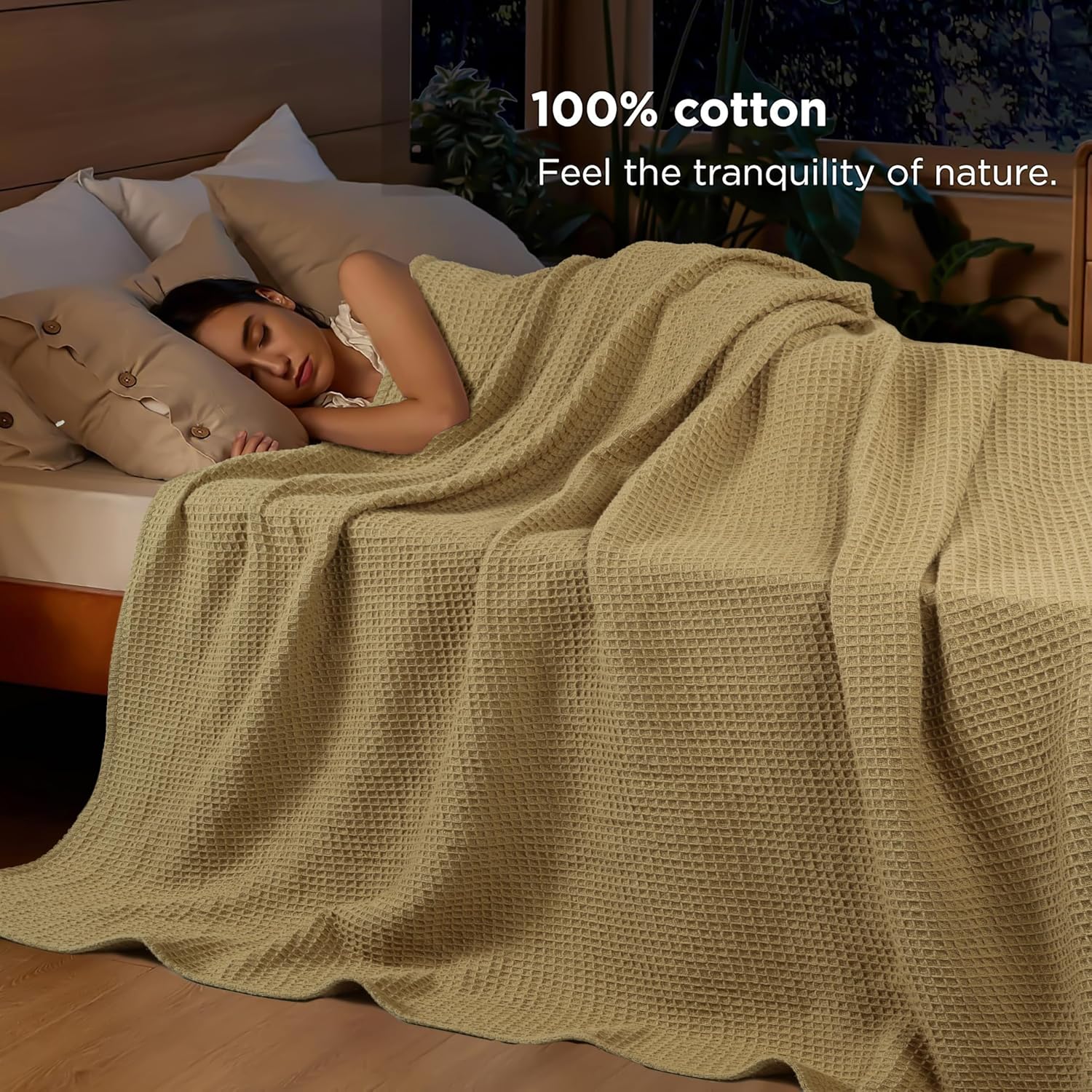 Tex Trend 100% Cotton Waffle Weave Blanket Queen Size - Soft, Breathable Cooling Blanket for Bed, Lightweight Cozy Summer & Spring Bedding, Grey, 90x90