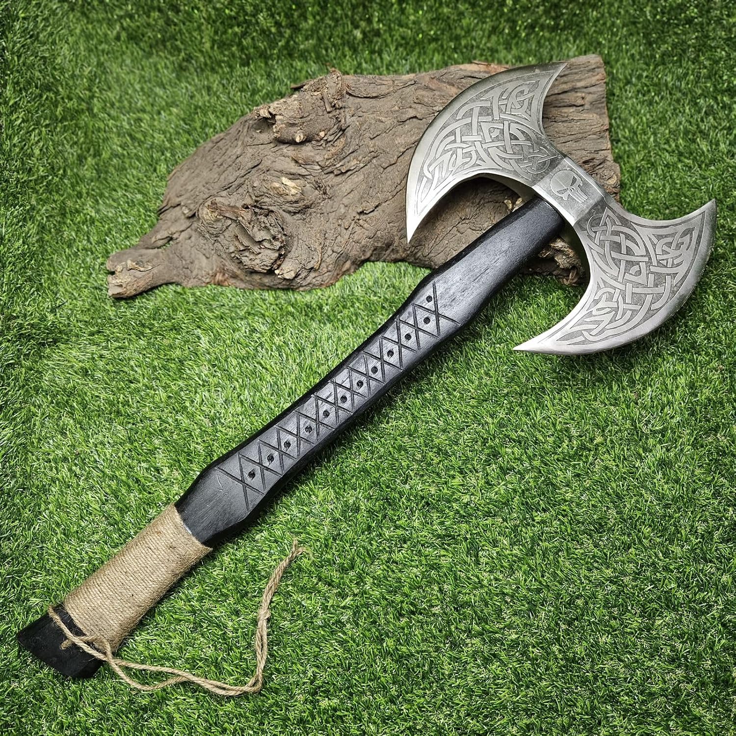 Poshland AX-7000 Custom Gift Forged Carbon Steel Viking Axe with Rose Wood Shaft, Viking Bearded Camping Axe